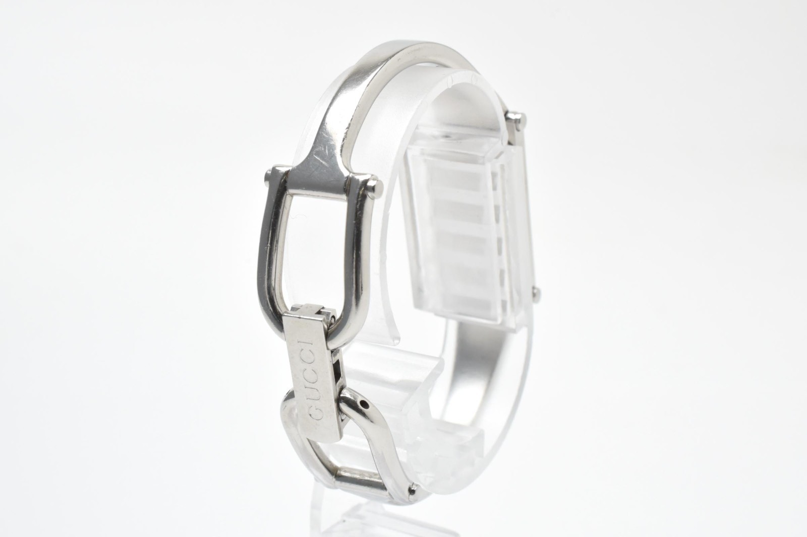 GUCCI 1500L Quartz Women’s Rectangular Bangle Wristwatch Pink Dial Steel 12mm