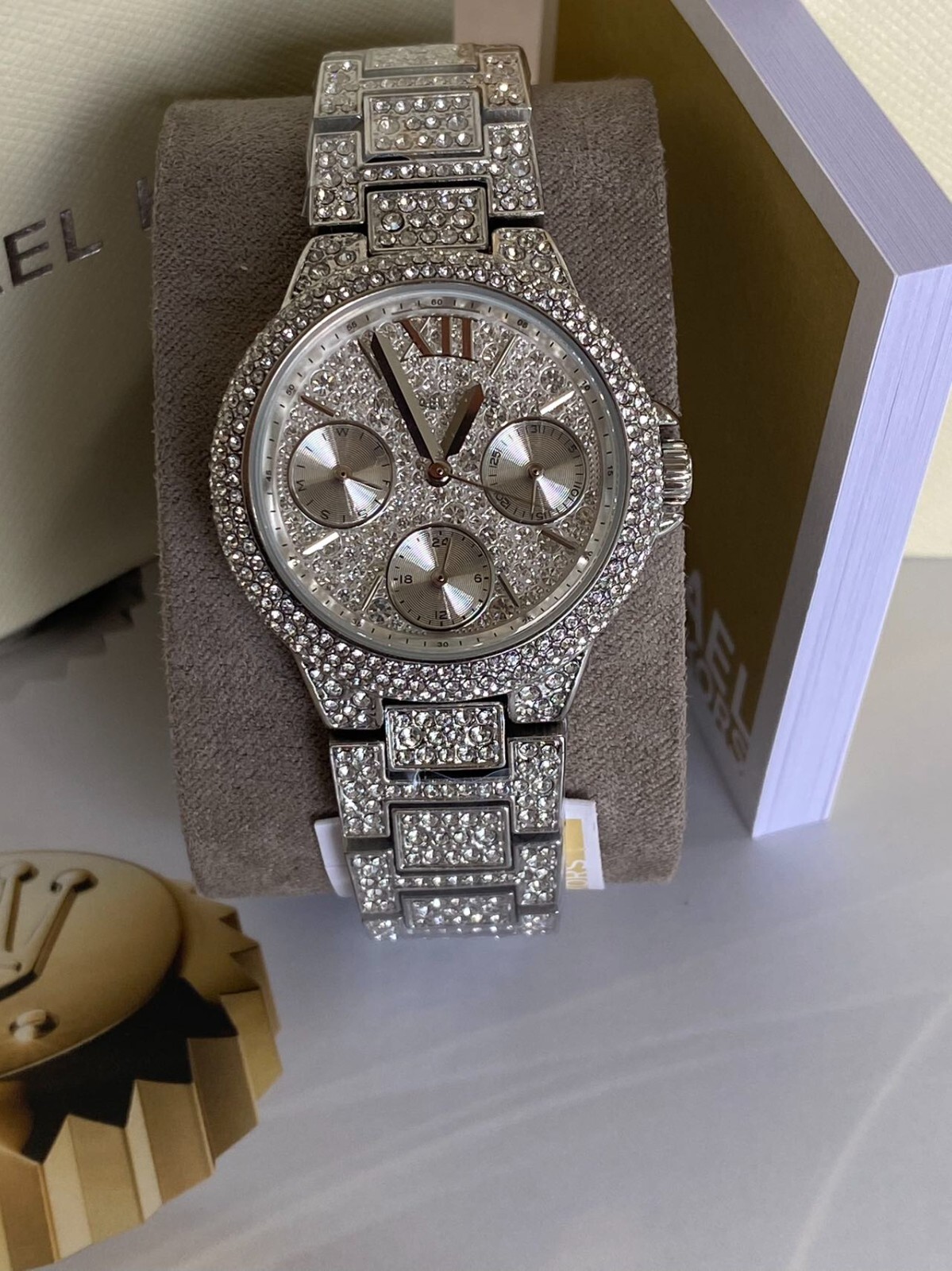 Michael Kors Camille Multifunction Crystals Silver Dial Silver Steel Strap Watch