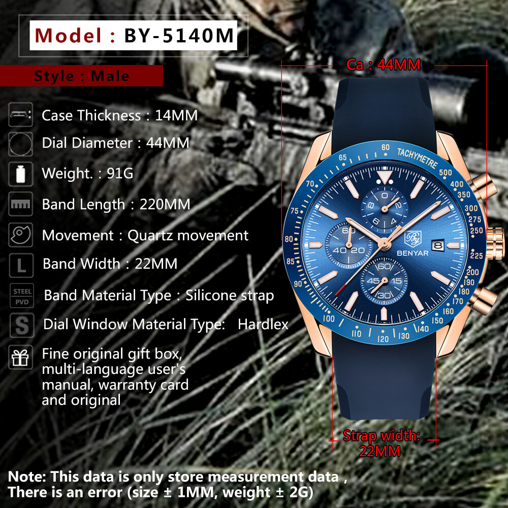 Men’s Quartz Chronograph Watch Silicone Strap Date Business Sport 30M Waterproof