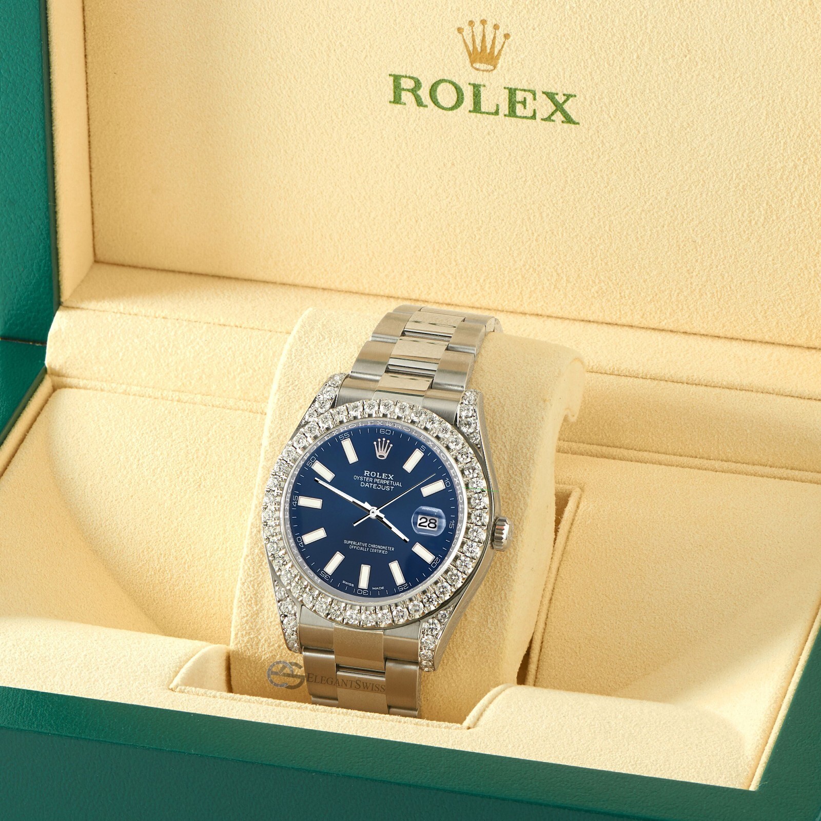 Rolex Datejust II 41mm Watch 4.5CT Diamond Watch With Blue Stick Dial Box Paper