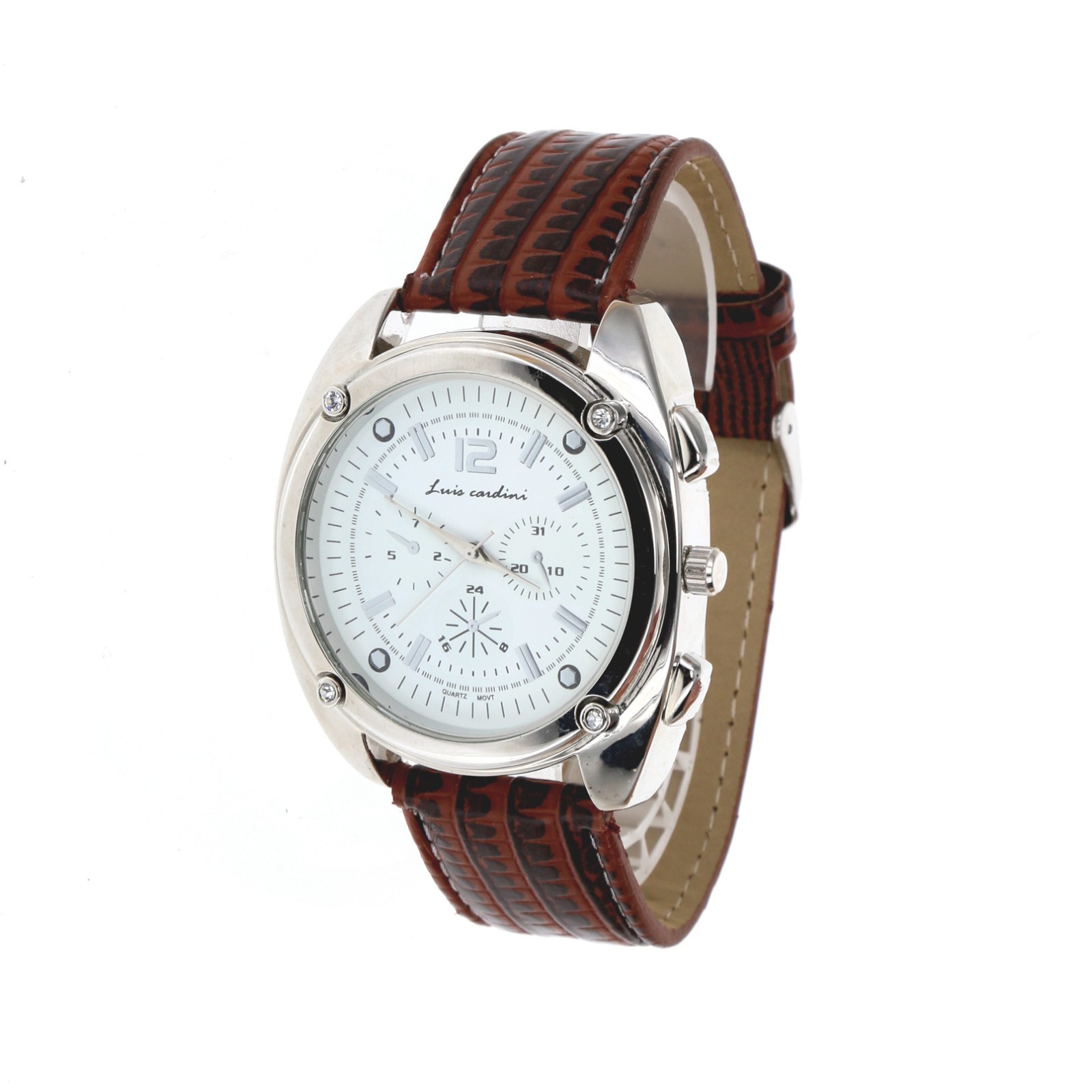 Fashion Chronograph Sport Style Brown Leather Band White Dial Men’s Watch
