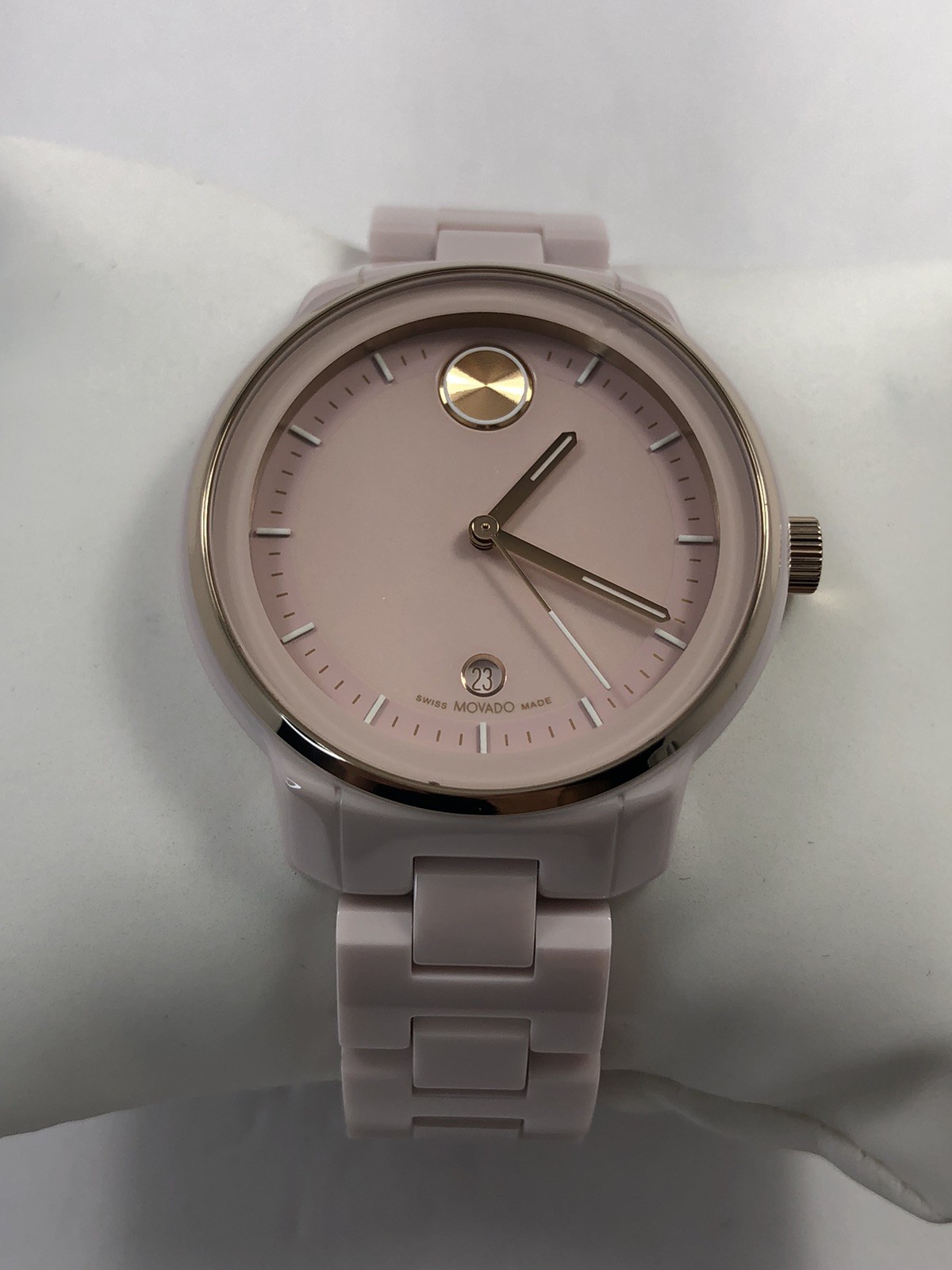 Movado Bold Verso SWISS Quartz Pink Ceramic Ladies Watch 3600935