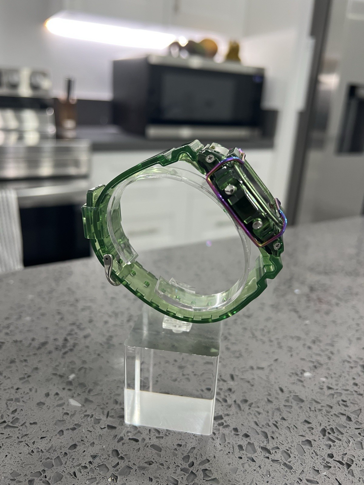Gshock DW5600 Mod Custom Skmei Watch Clear Green Black Dial / Green Travel Case