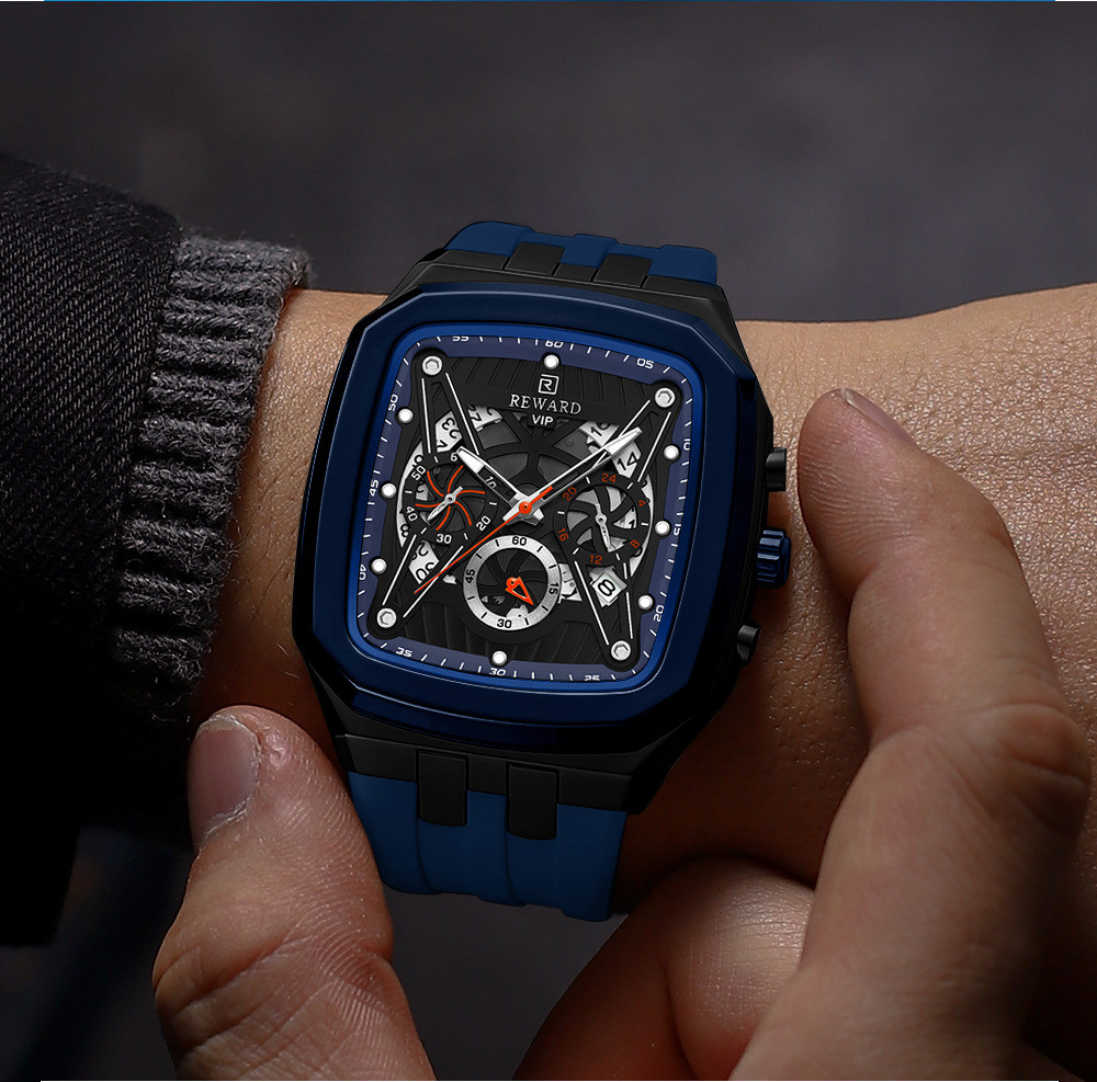 REWARD Men’s Rectangle Multifunction Chronograph Calendar Luminous Quartz Watch