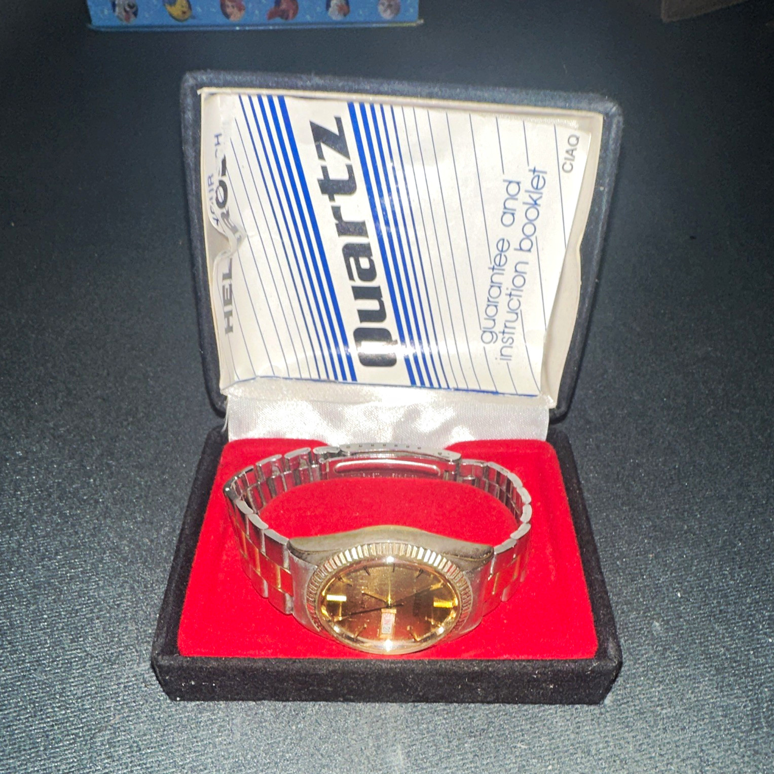 Helbros Quartz Day/Date Two-Tone Metal Bracelet Analog Watch 35mm w/ Box Papers