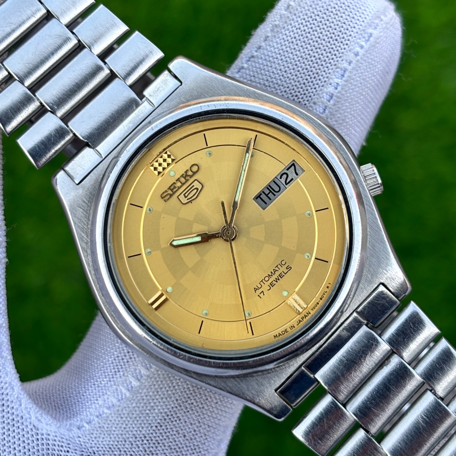 Vintage Seiko 5 Golden Sunburst Dial Automatic Japan Made Men’s Watch 7009-3171