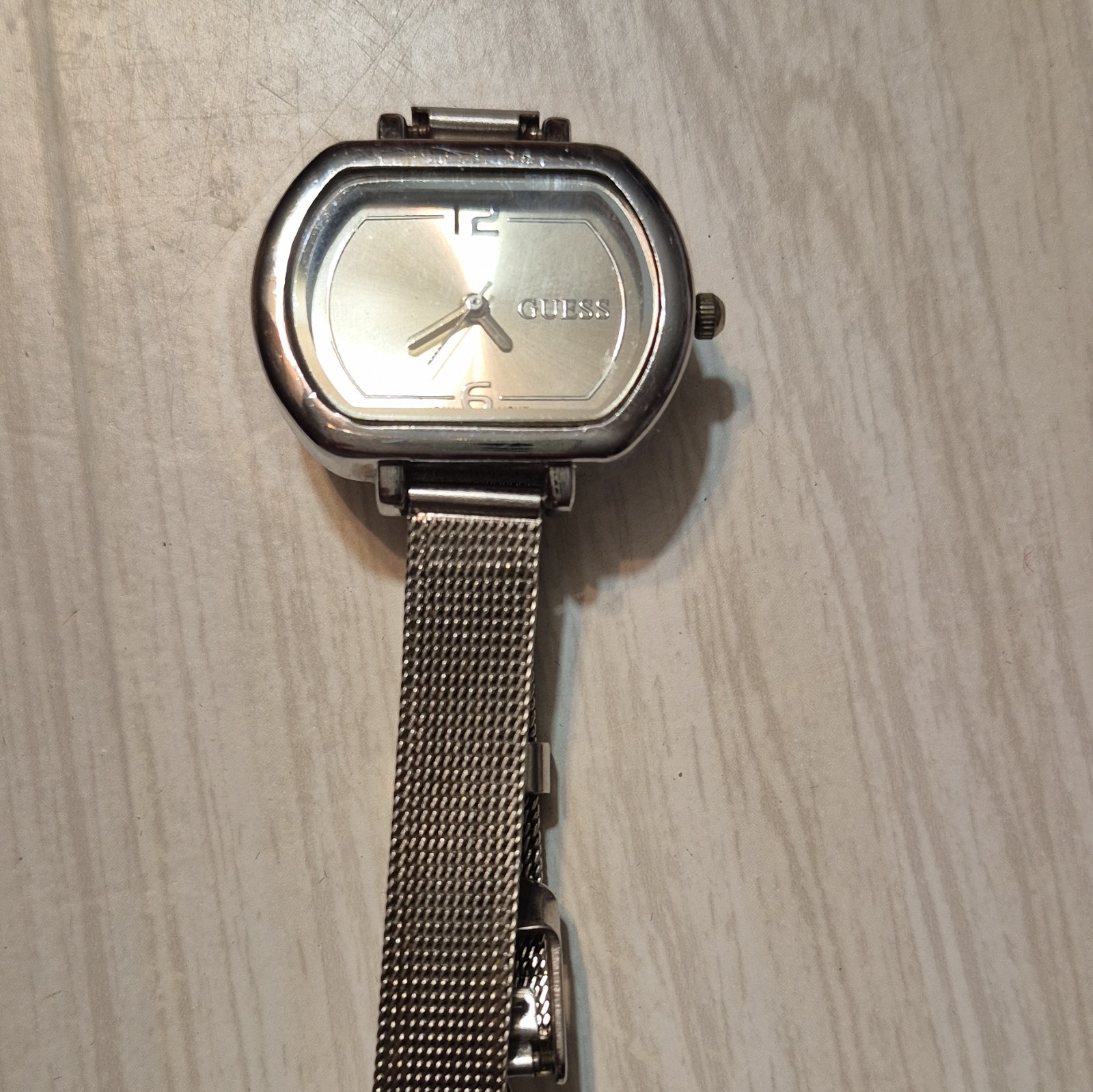 GUESS Women’s Cushion Case Quartz Watch Silver Milanese Mesh Arabic WR