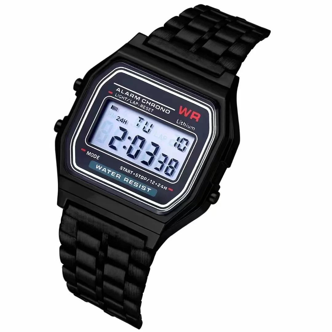 F91W Non-Waterproof Steel Band Watch For Women, Men, Business.