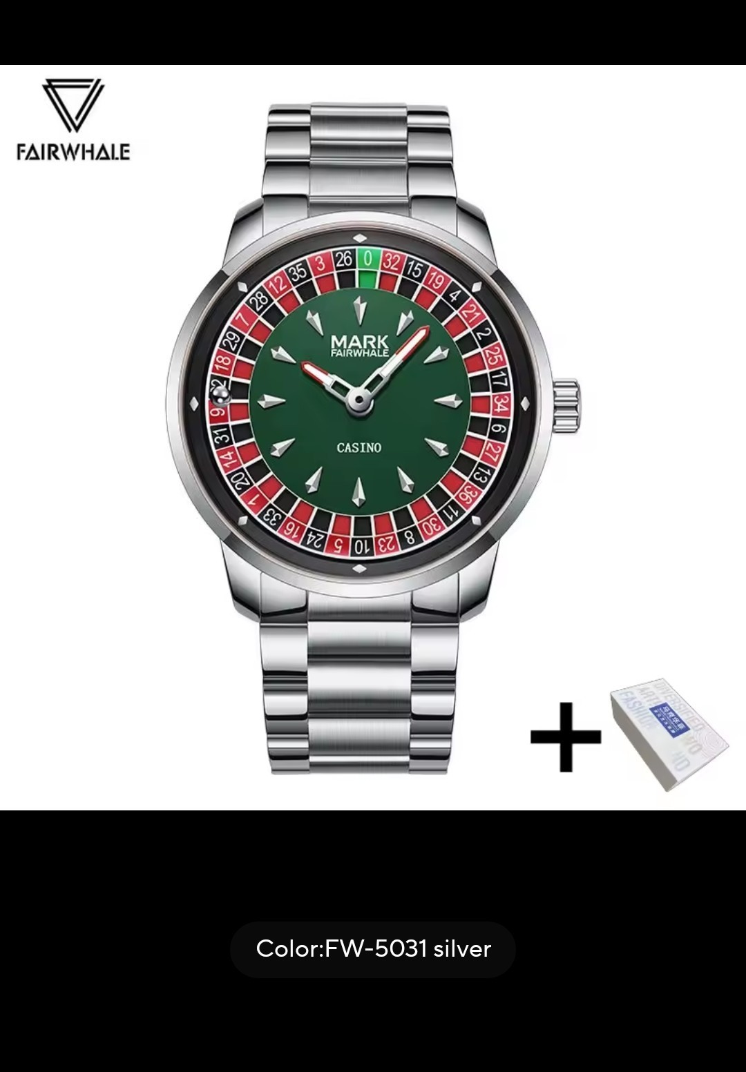 MARK FAIRWHALE Silver Stainless Steel Wristwatch Green Dial Analog Arrow Round
