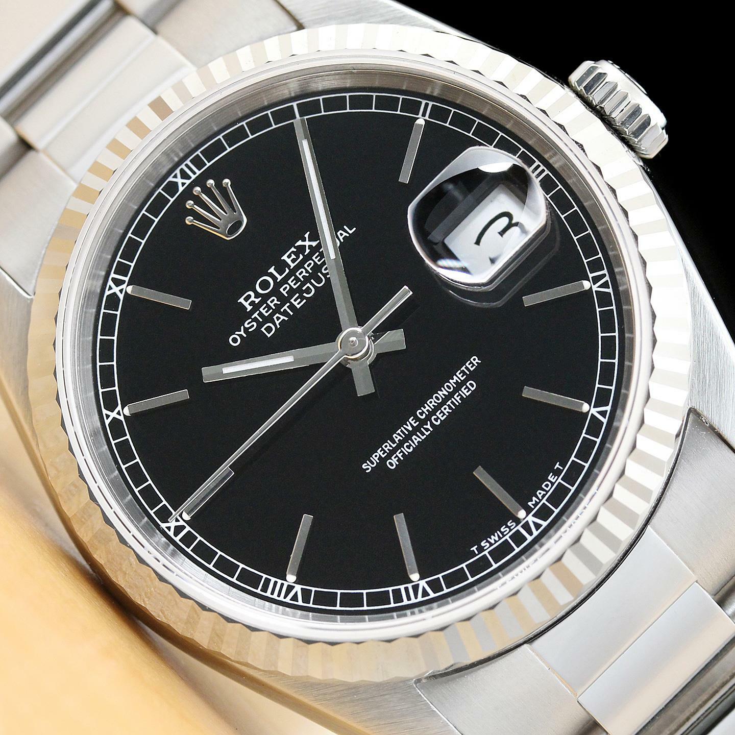 ROLEX MENS DATEJUST 16234 BLACK DIAL 18K WHITE GOLD & STAINLESS STEEL WATCH