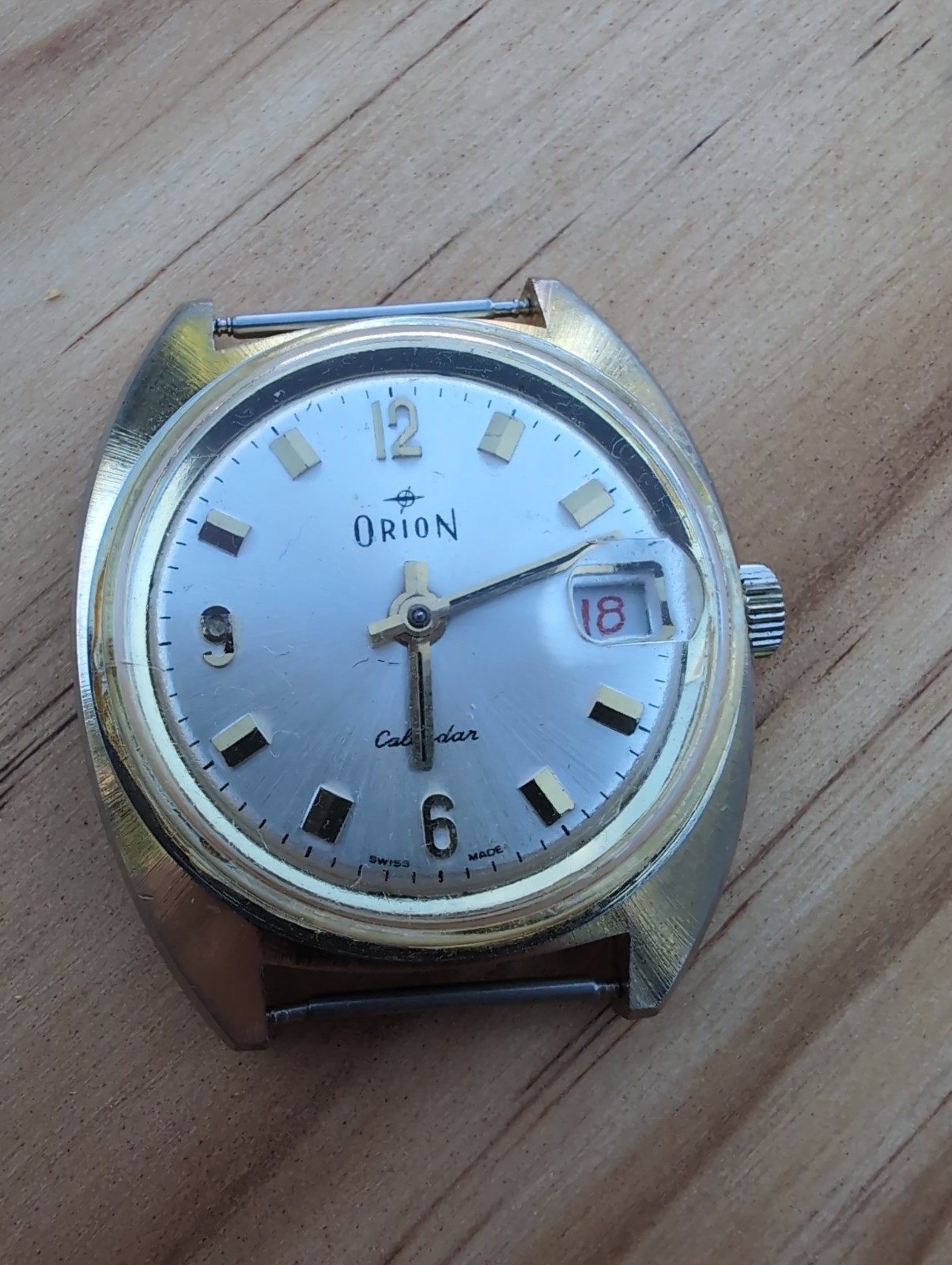 Orion Calendar Missing Bezel Men’s Hand-Wind Vintage Swiss Watch Working