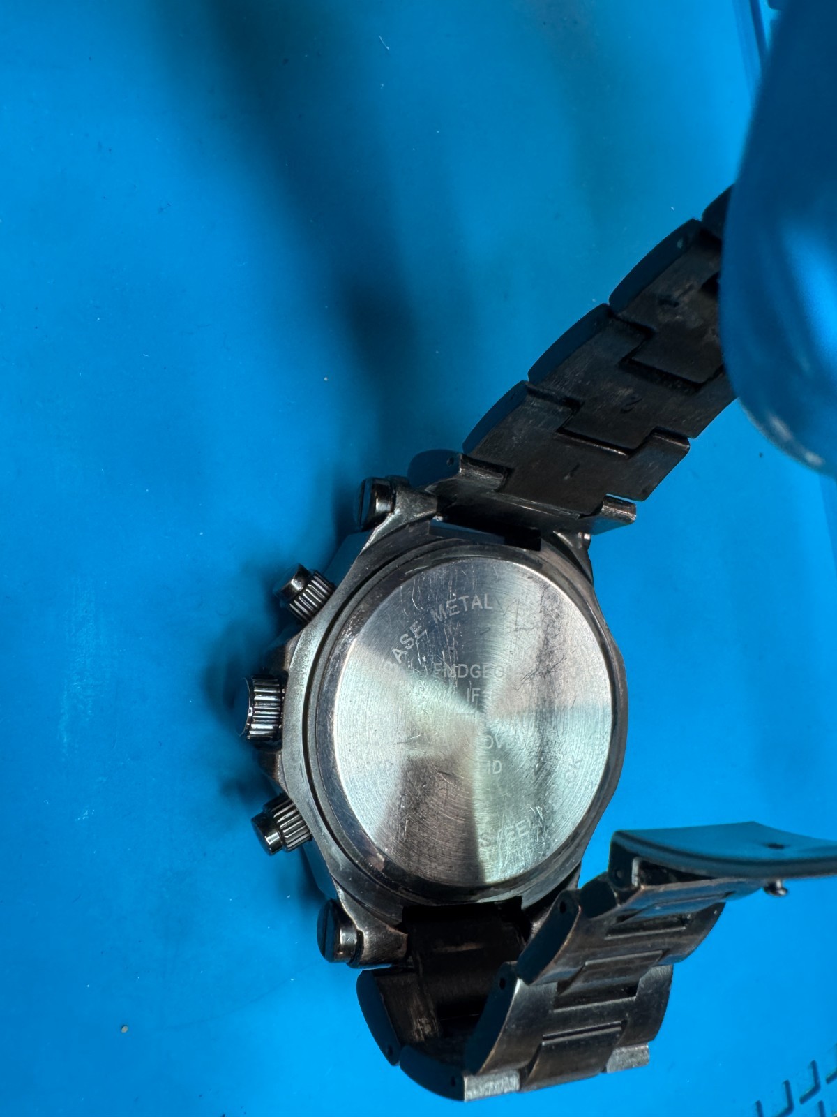 Massive Mens Watch Black metal band Time function only , dummy chrono dials !