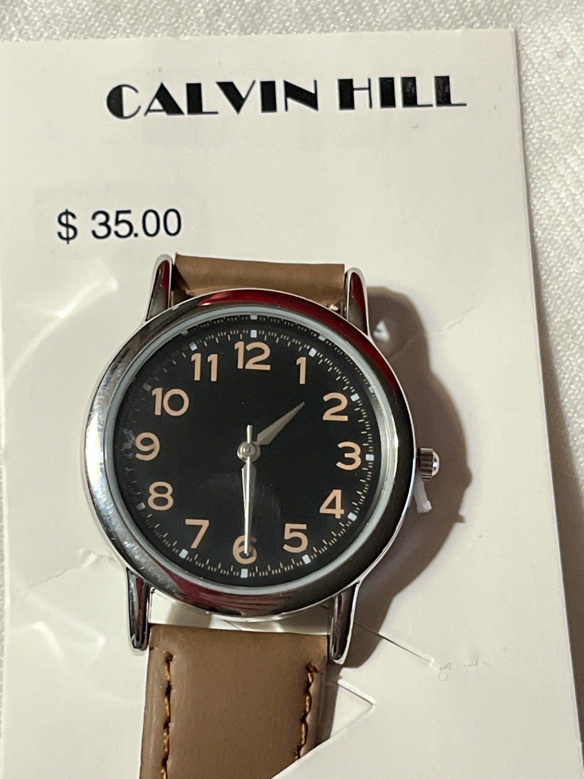 Calvin Hill Ladies Watch Unused with Brown Band Preowned Large Face Numbers Nice