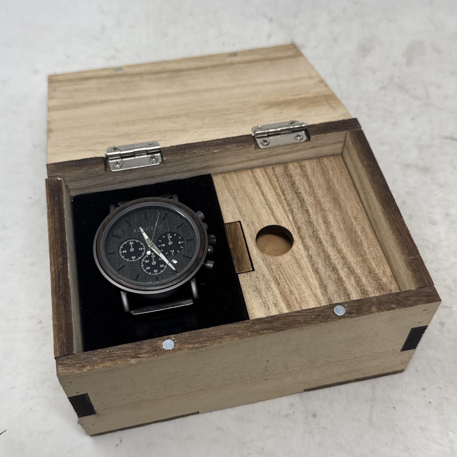 BOBOBIRD Chronograph Watch 44mm Wood Gunmetal Gray Date Stay Fine New – 217