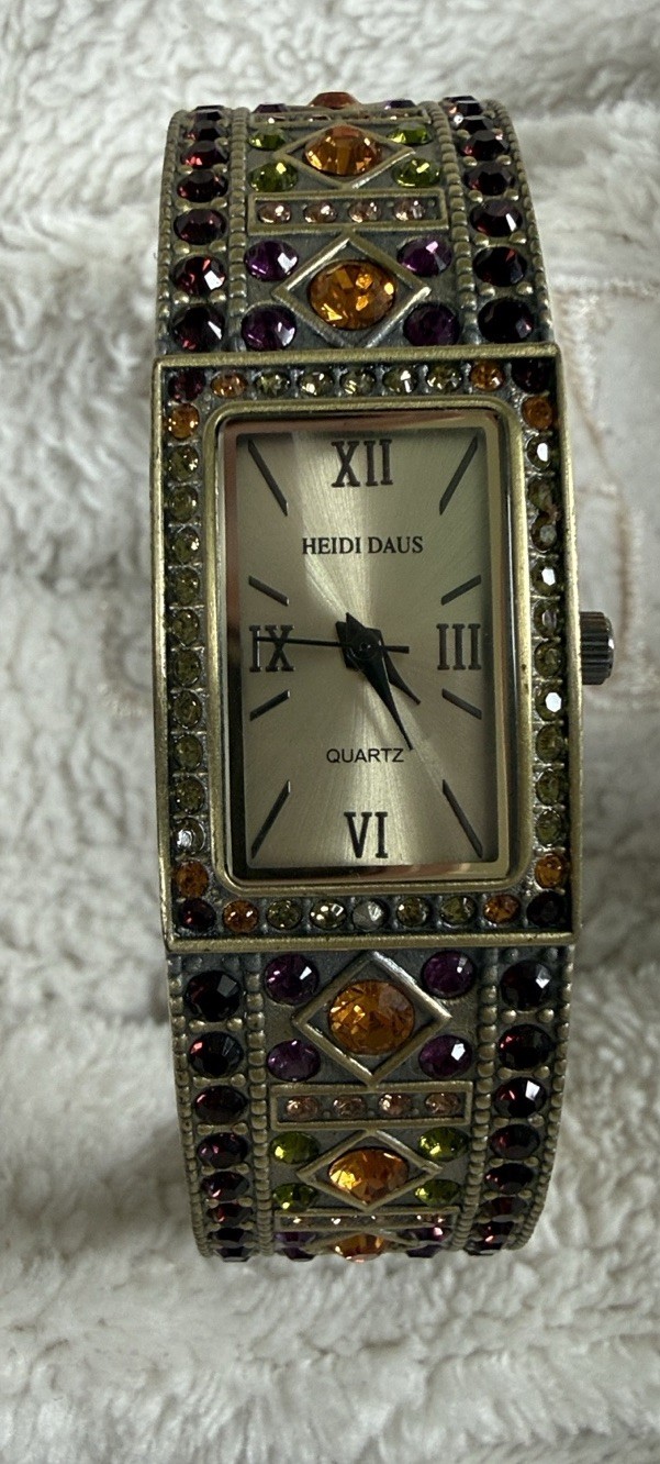 Heidi Daus Double Trouble Cuff Wrist Watch Purple Gold 7 1/2
