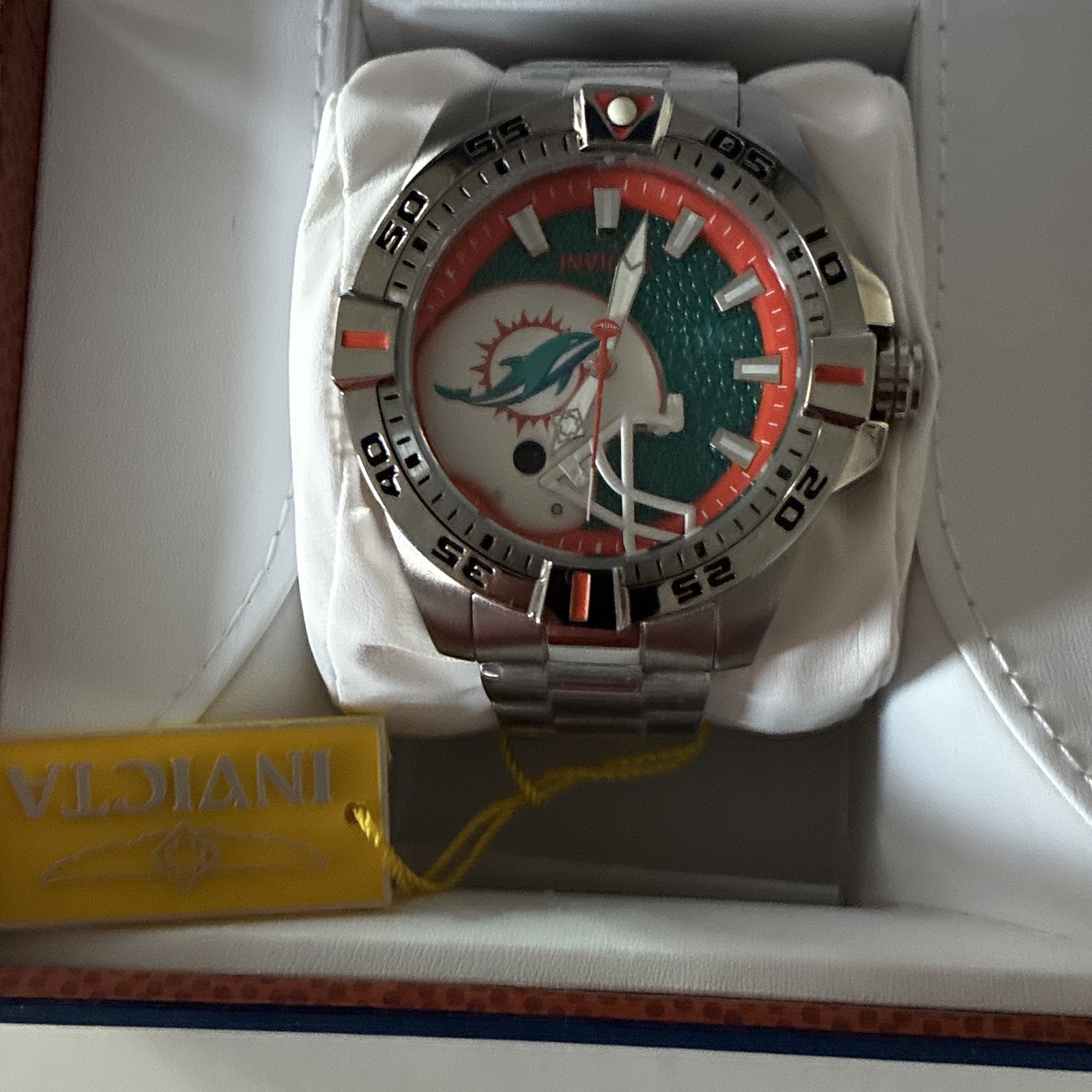 Invicta NFL Miami Dolphins 48mm Quartz Watch 100m Steel, Box, never worn.