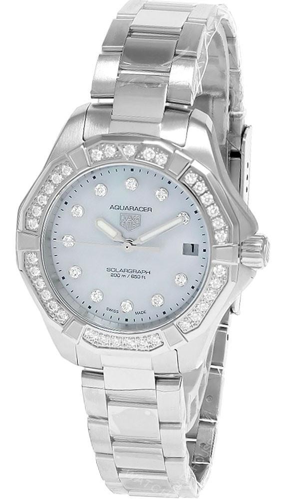 TAG HEUER Aquaracer Solargraph 34MM MOP Diamond Dial Womens Watch WBP1314.BA0005