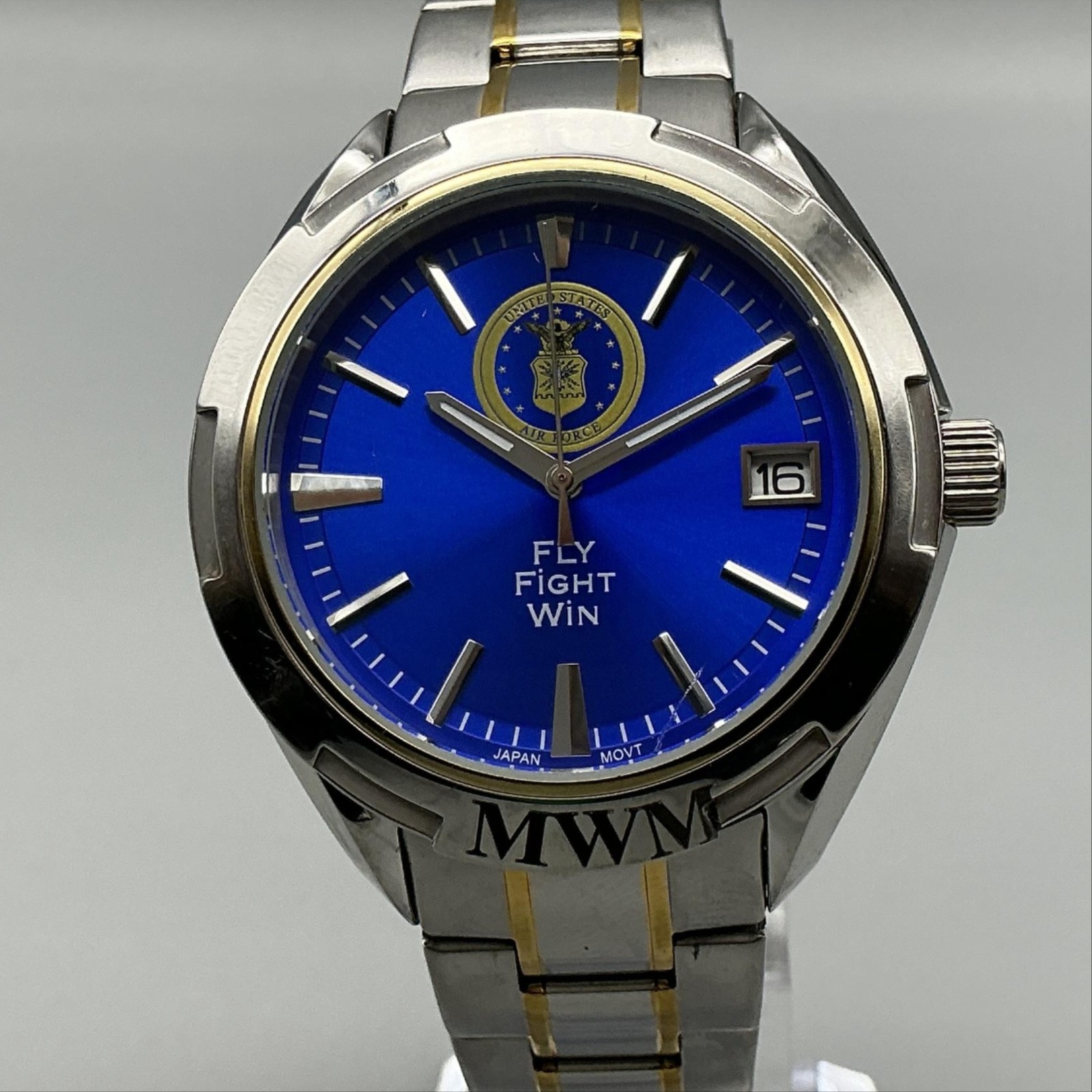 MWM Mens Watch 41mm Blue Dial Date US Air Force Fly Fight Win New Battery 7″