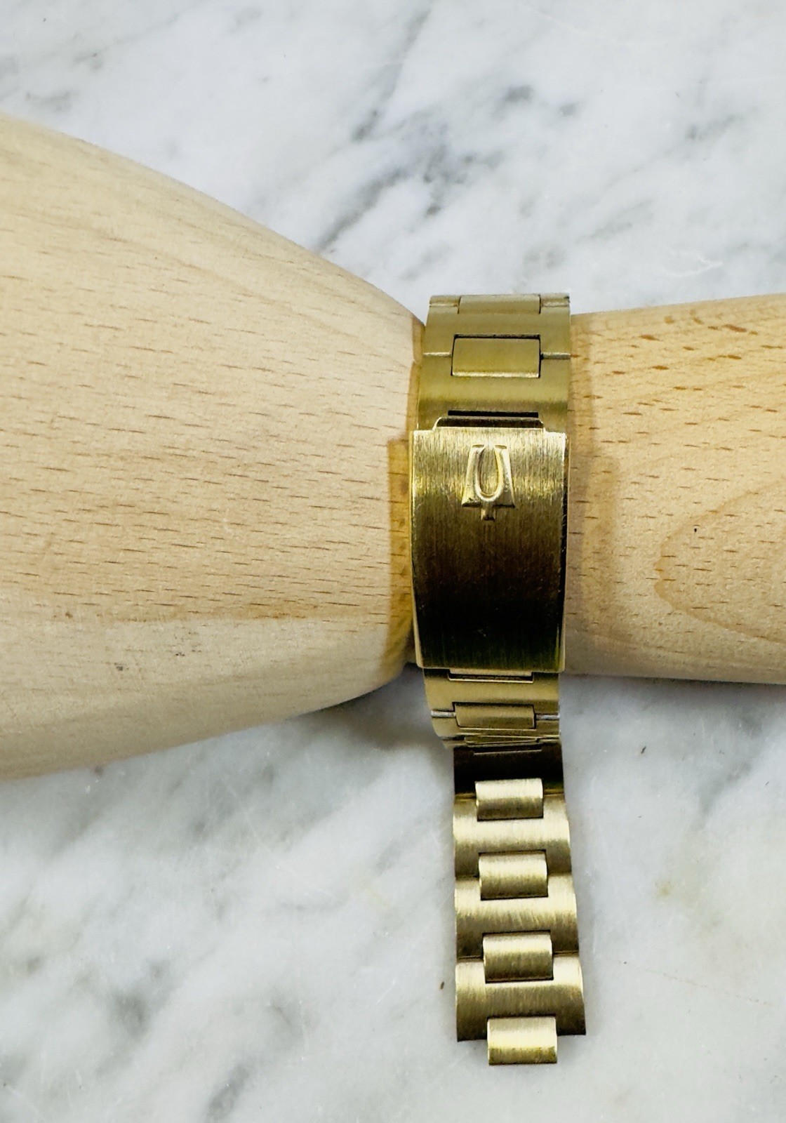 NOS Accutron Gold Tone Watch Band Folded Link Bracelet Signed Clasp 9.5mm