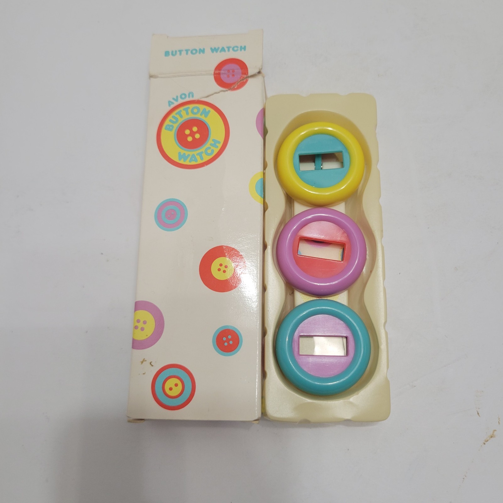 New Rare Avon 1989 Digital Button Band Vinyl Watch 3 Interchangeable Face Plates
