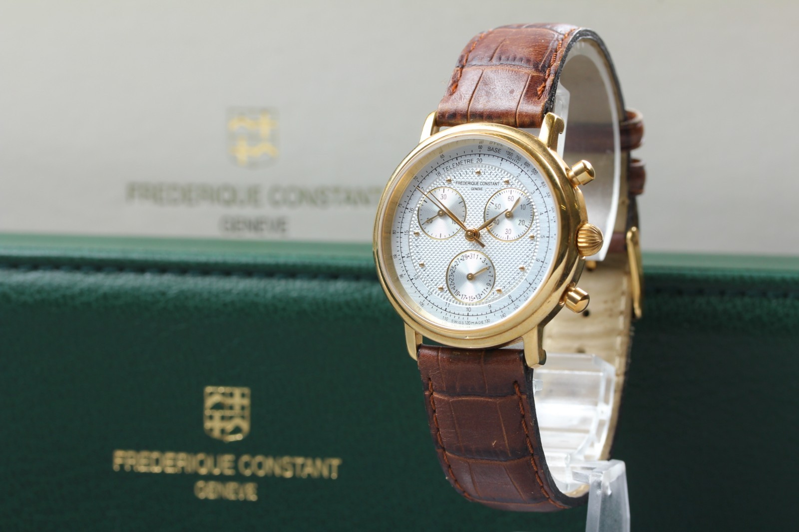 BOX Frederique Constant FC285P351 Chronograph Gold 35mm Quartz Men Watch JAPAN