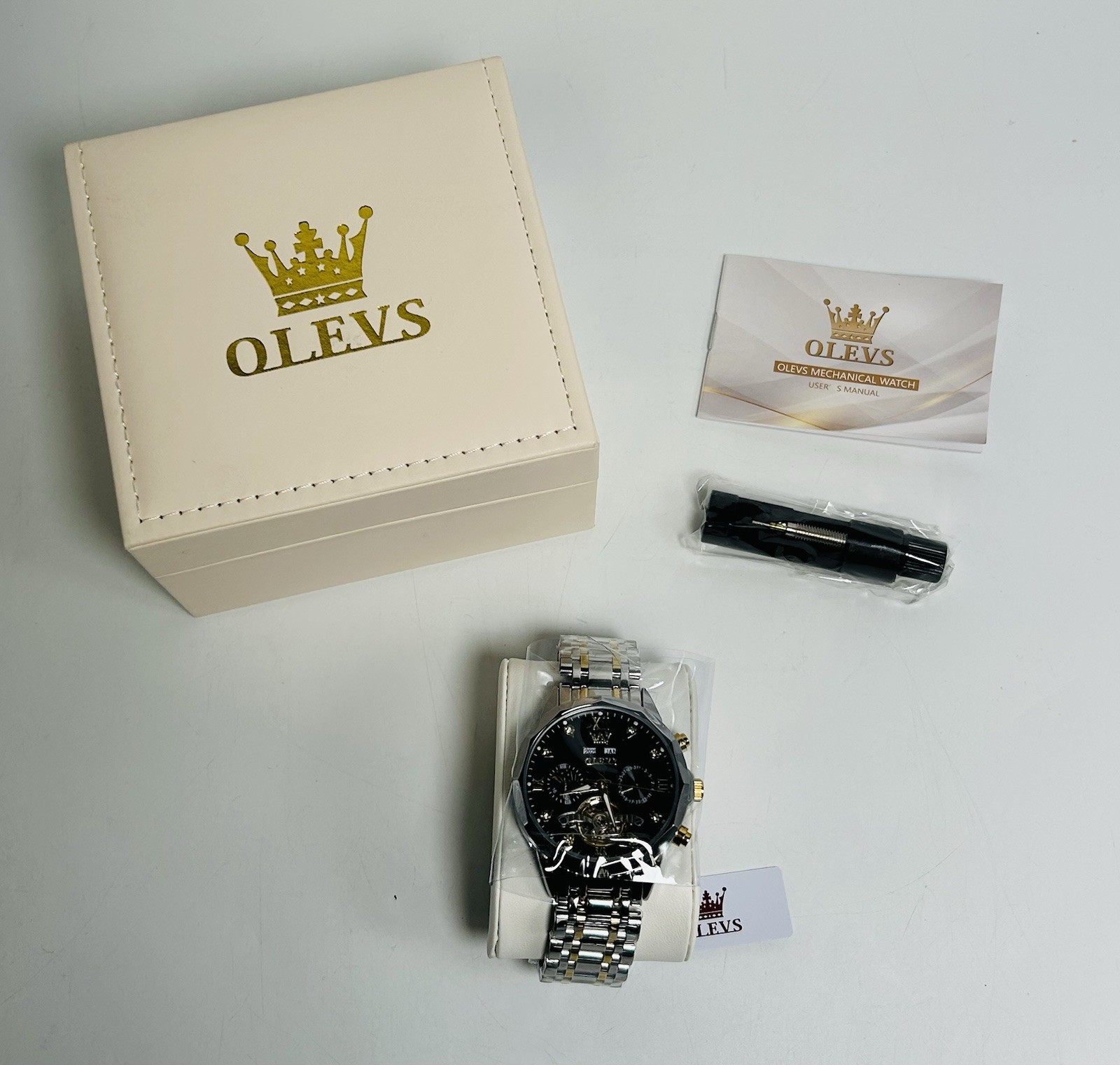 OLEVS Watches Men Waterproof Luxury Stainless – Black / Silver – *NEW IN BOX*