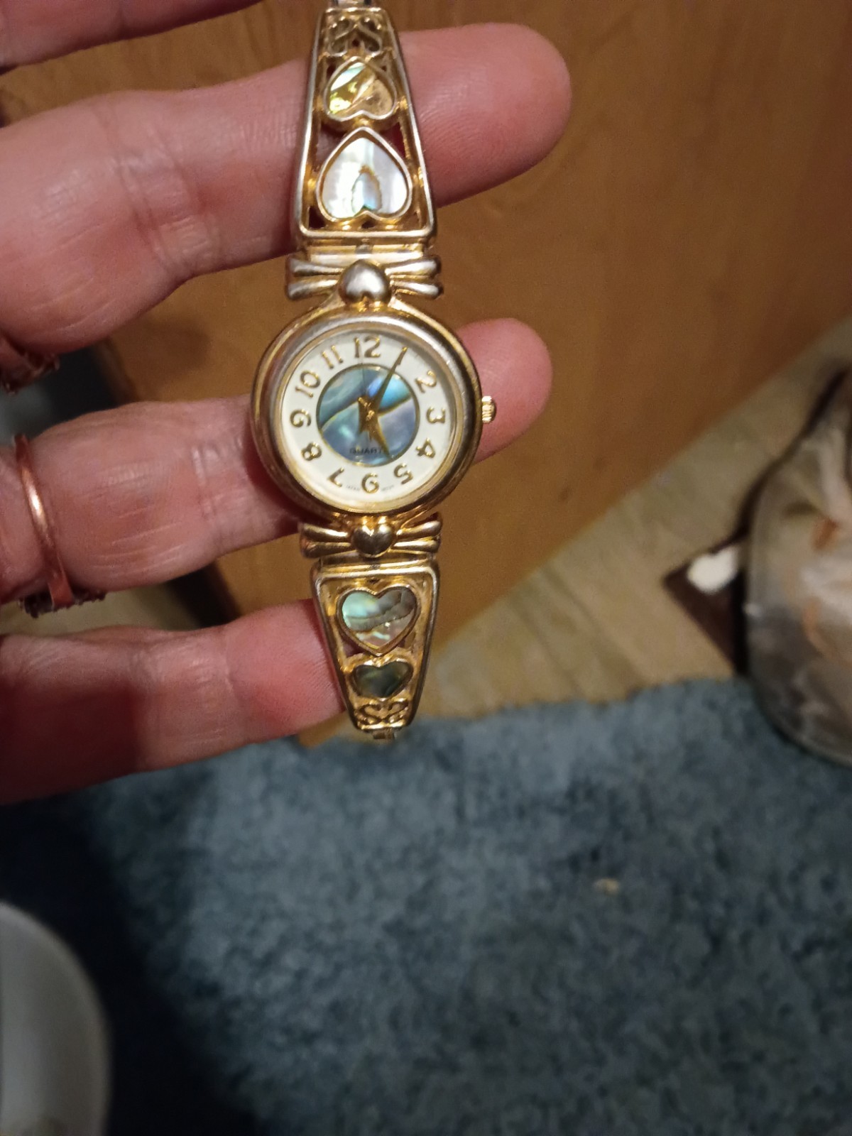 Wrangler Vintage Ladies Mother Of Pearl Hearts Watch Gold Plated Expansion Strap