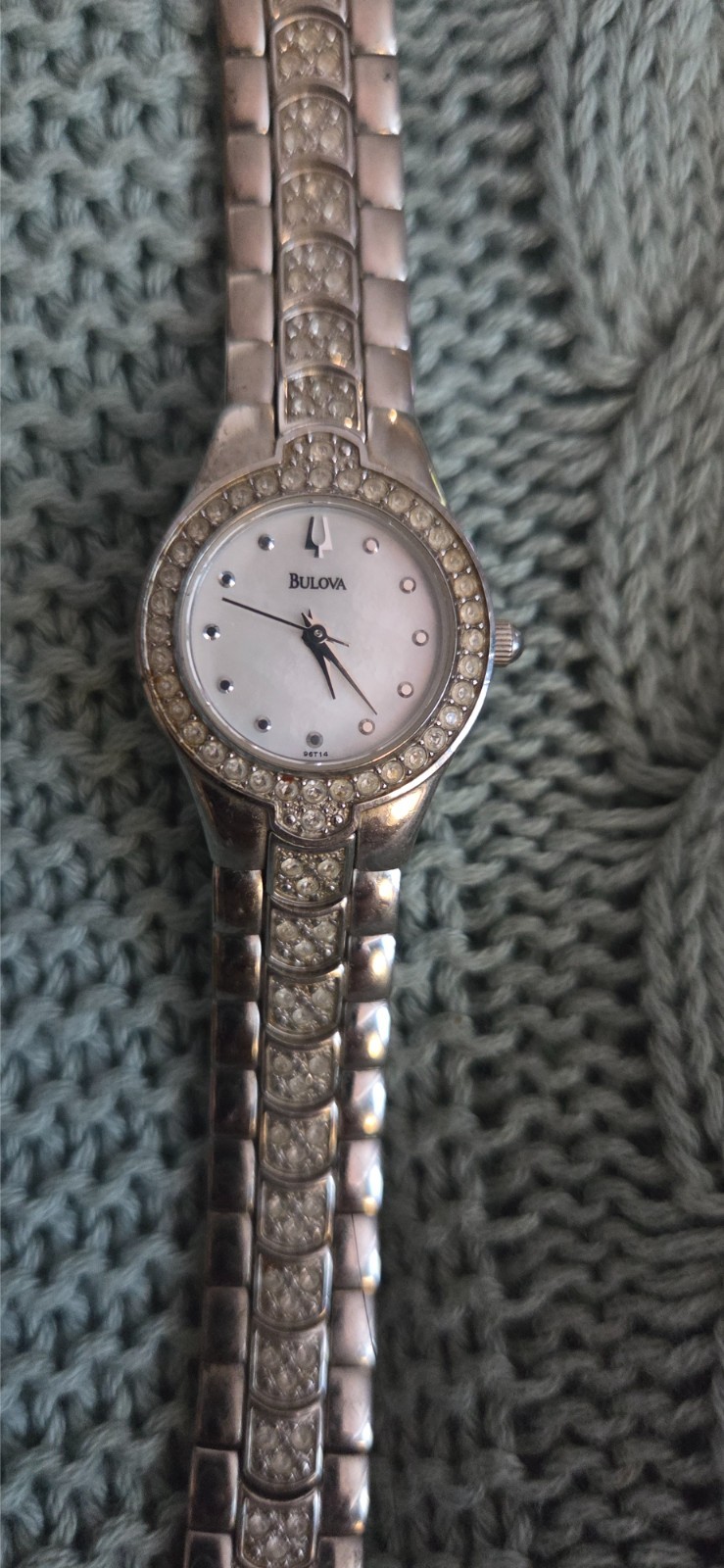 Bulova Ladies Silver-Tone Crystal Mother of Pearl Dial Watch