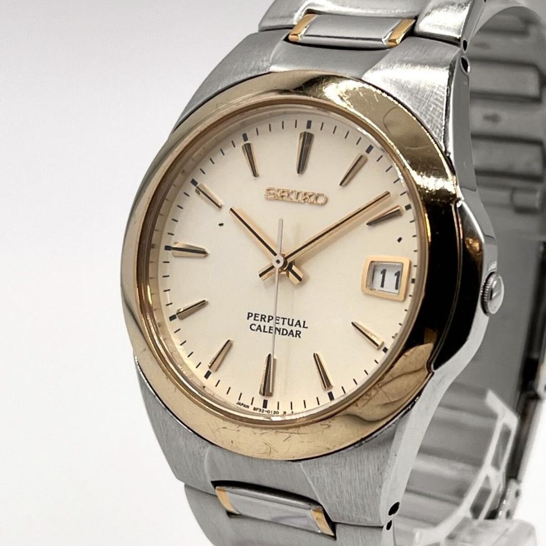 Seiko 8F32-0130 Perpetual Calendar Gold Quartz Watch Japan 072633