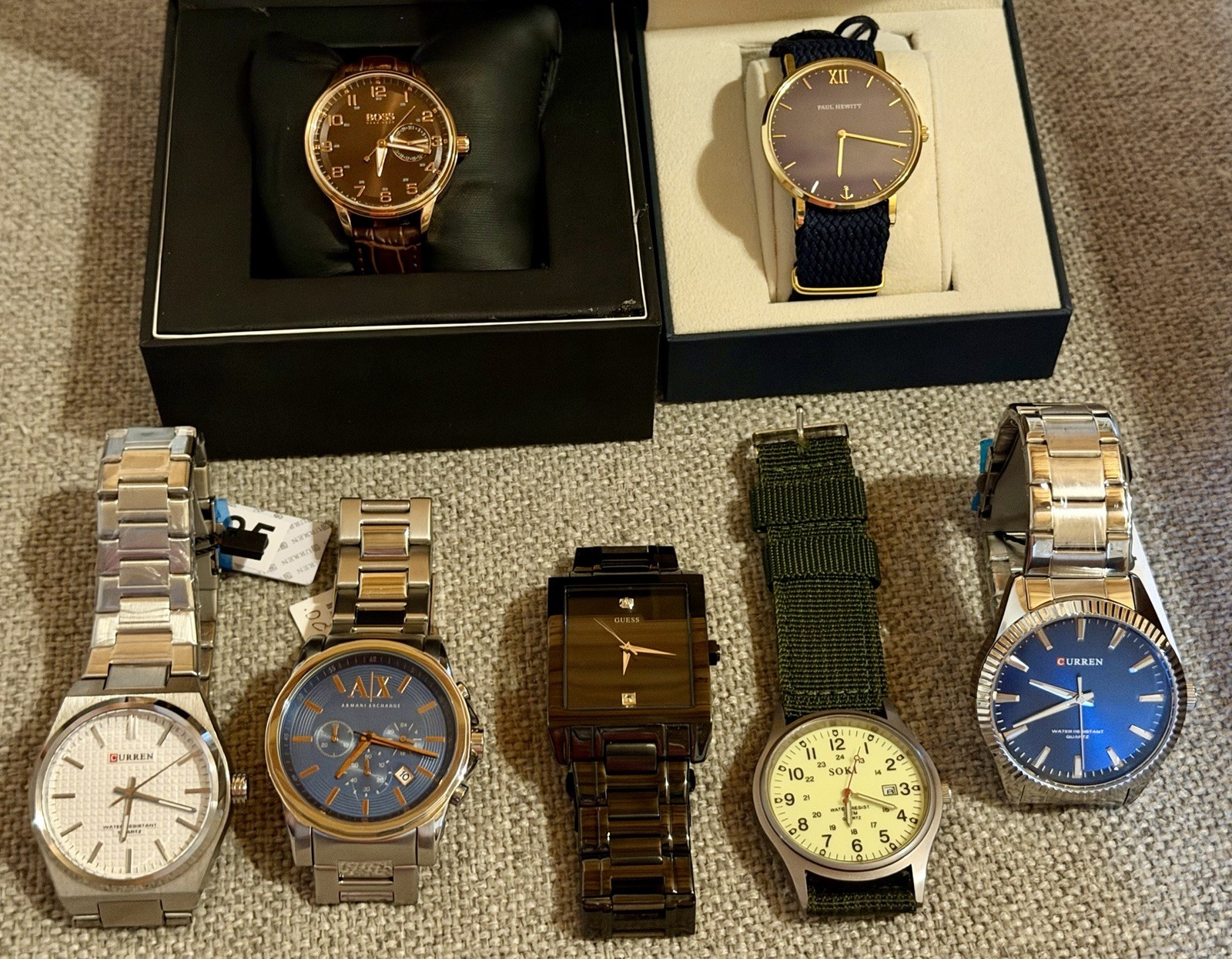 Lot Of SEVEN Designer Brand Watches! Guess, Armani, Boss, Paul Hewitt…