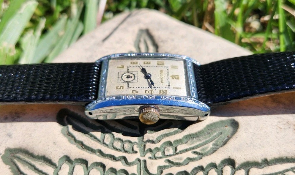 Vtg 1930 Bulova President Men’s 24mm Tank Watch 9AT Mechanical 14K GF Art Deco!!