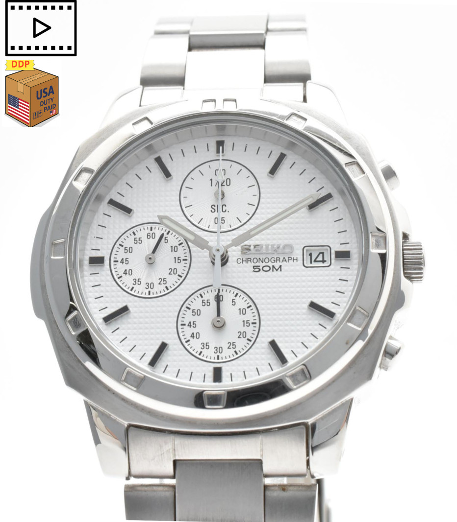 [NEAR MINT] SEIKO 7T92-0CA0 Chronograph White Silver 36mm Quartz Men Watch JAPAN