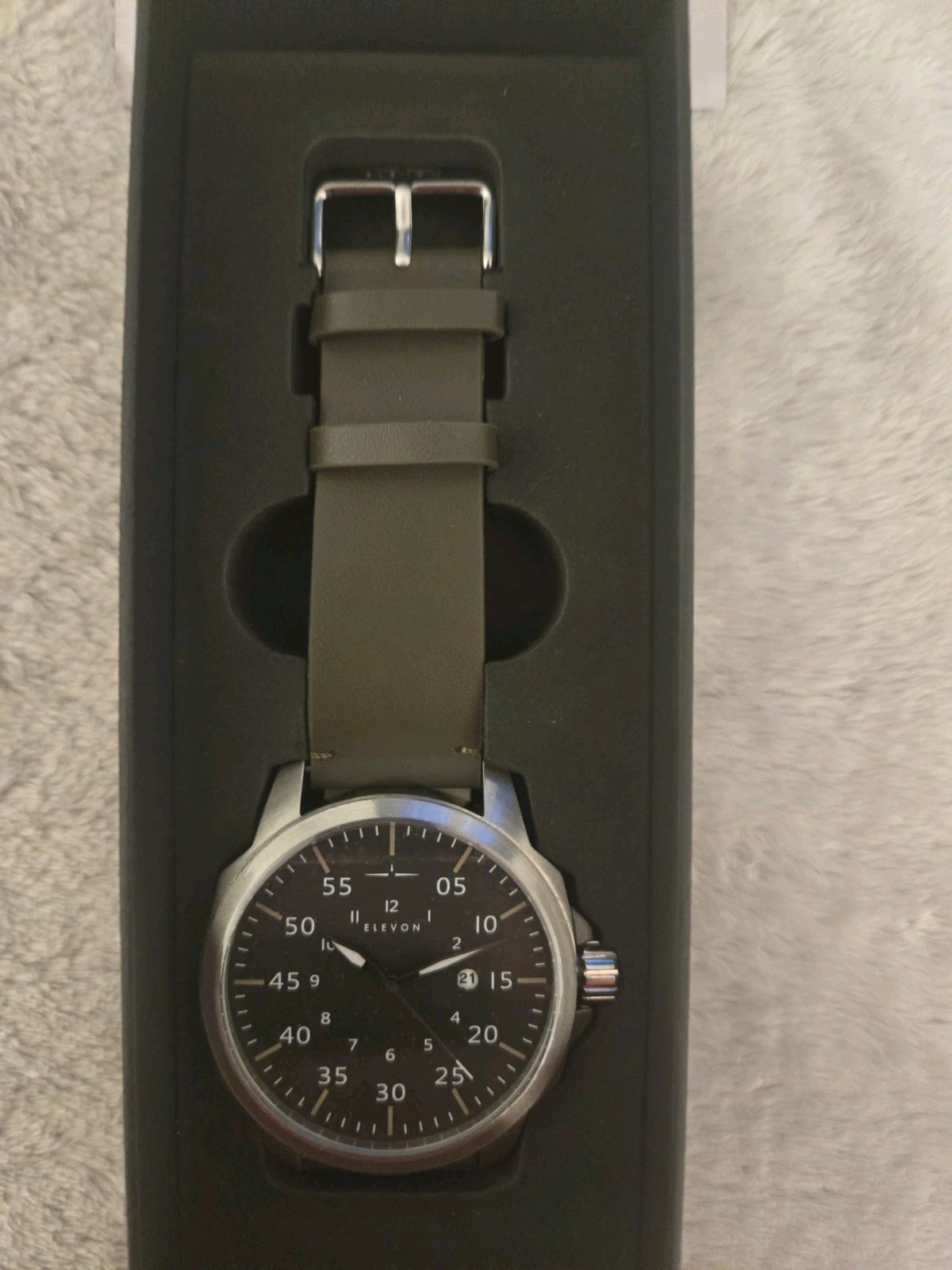 Elevon Mens Watch w/Green Leather Wrist Band 5ATM Water Resistant ELE101-3 NEW