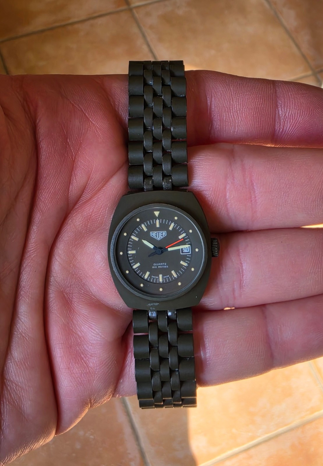 Pre TAG Heuer 981.058 Women’s Military Green PVD Quartz Dive Watch Olive 1984