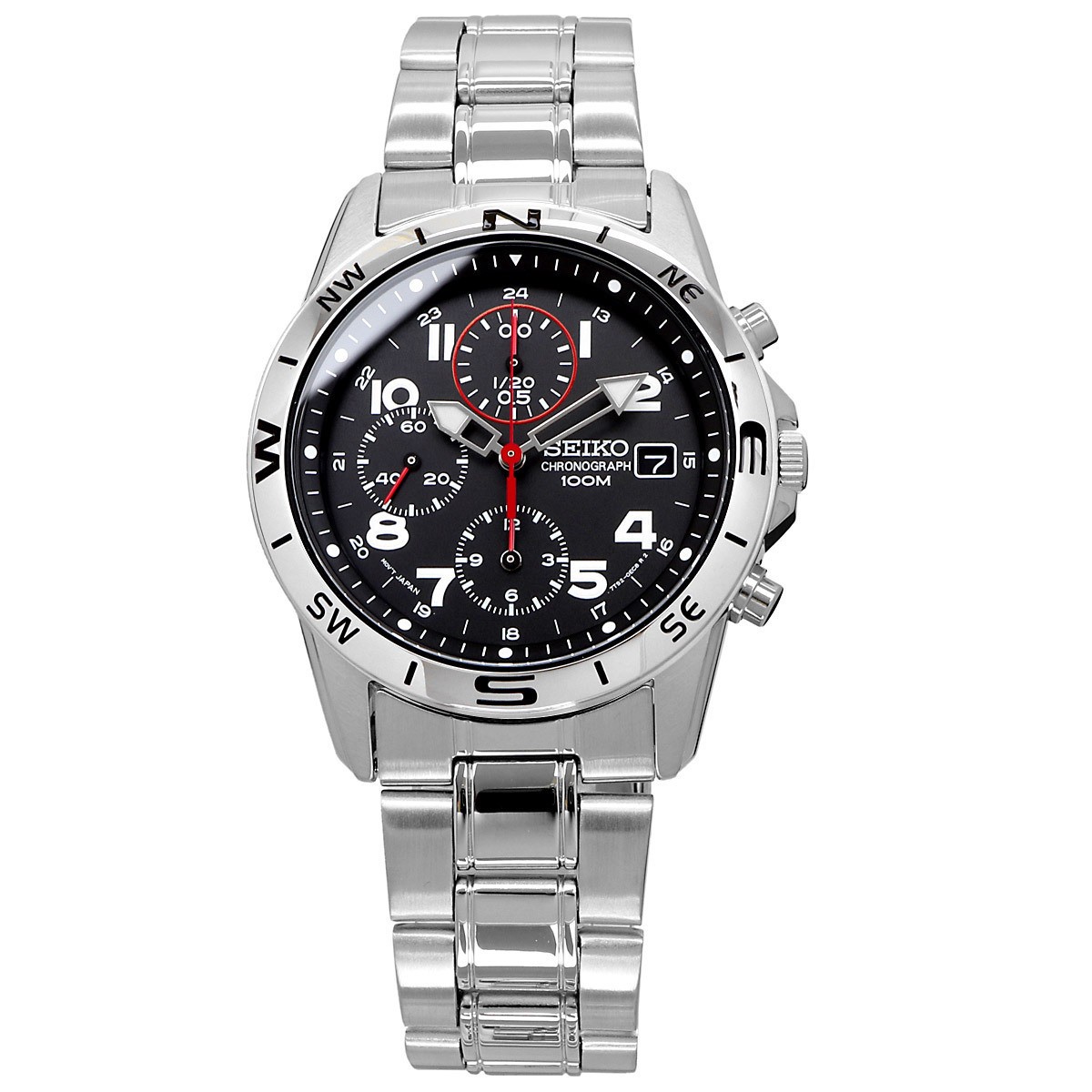 SEIKO SND375P Men’s Quartz Chronograph Watch Black Dial 100M New