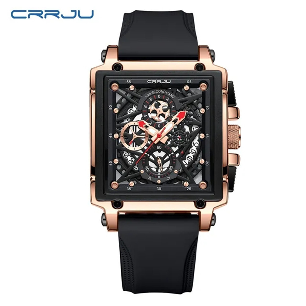 CRRJU Men Watch Luxury Brand Wristwatch Red Strap Male Rectangle Sport Watches