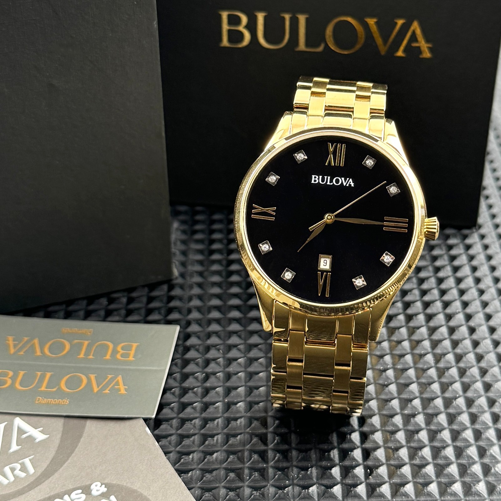 Bulova Classic Diamond Chronograph Stainless Steel Black Dial 97D108 Men’s Watch