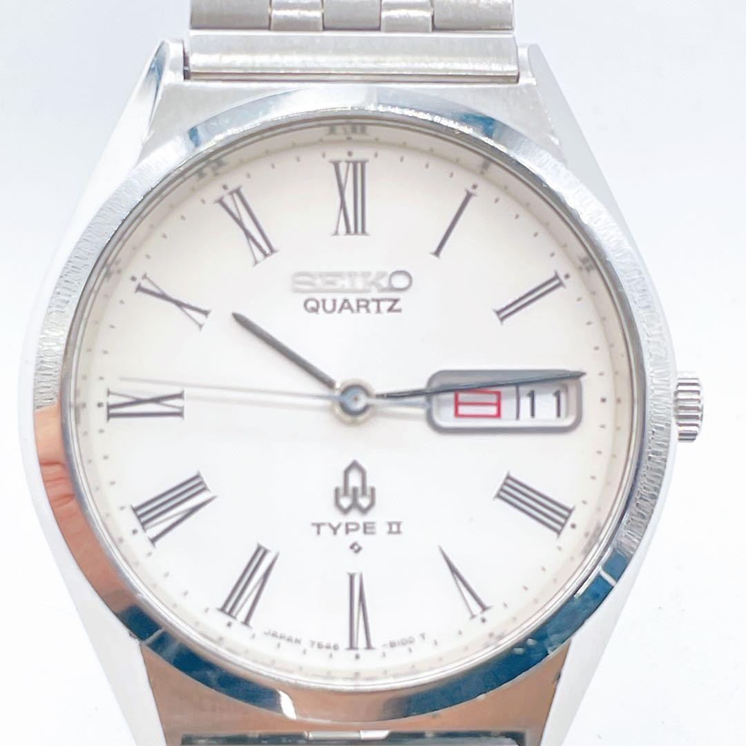 Seiko Type II 7546-8000 Silver Dress Watch Used SV307