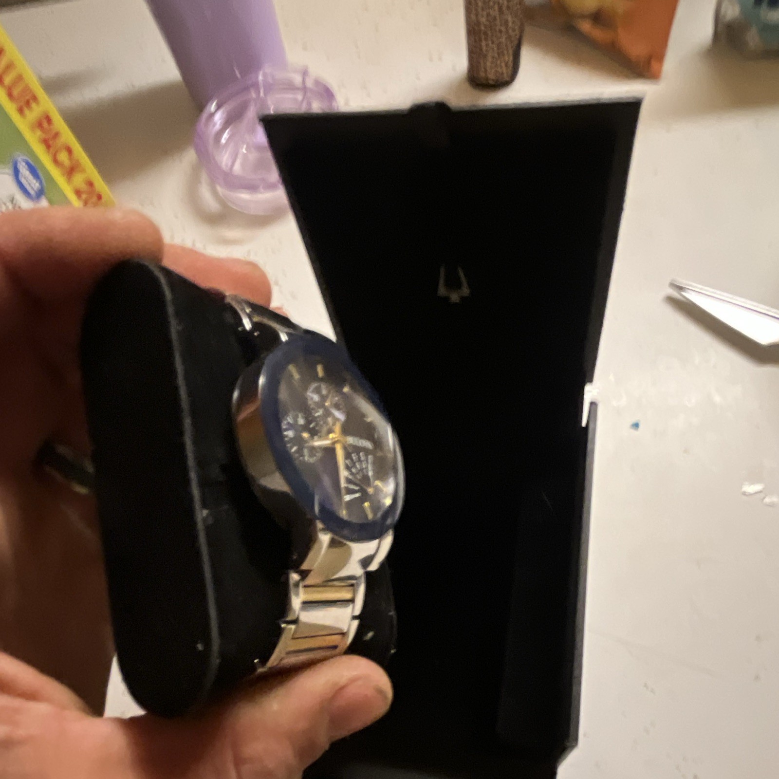 Bulova Men’s Blue Dial Quartz Chronograph Two-Tone Bracelet Watch w/Box