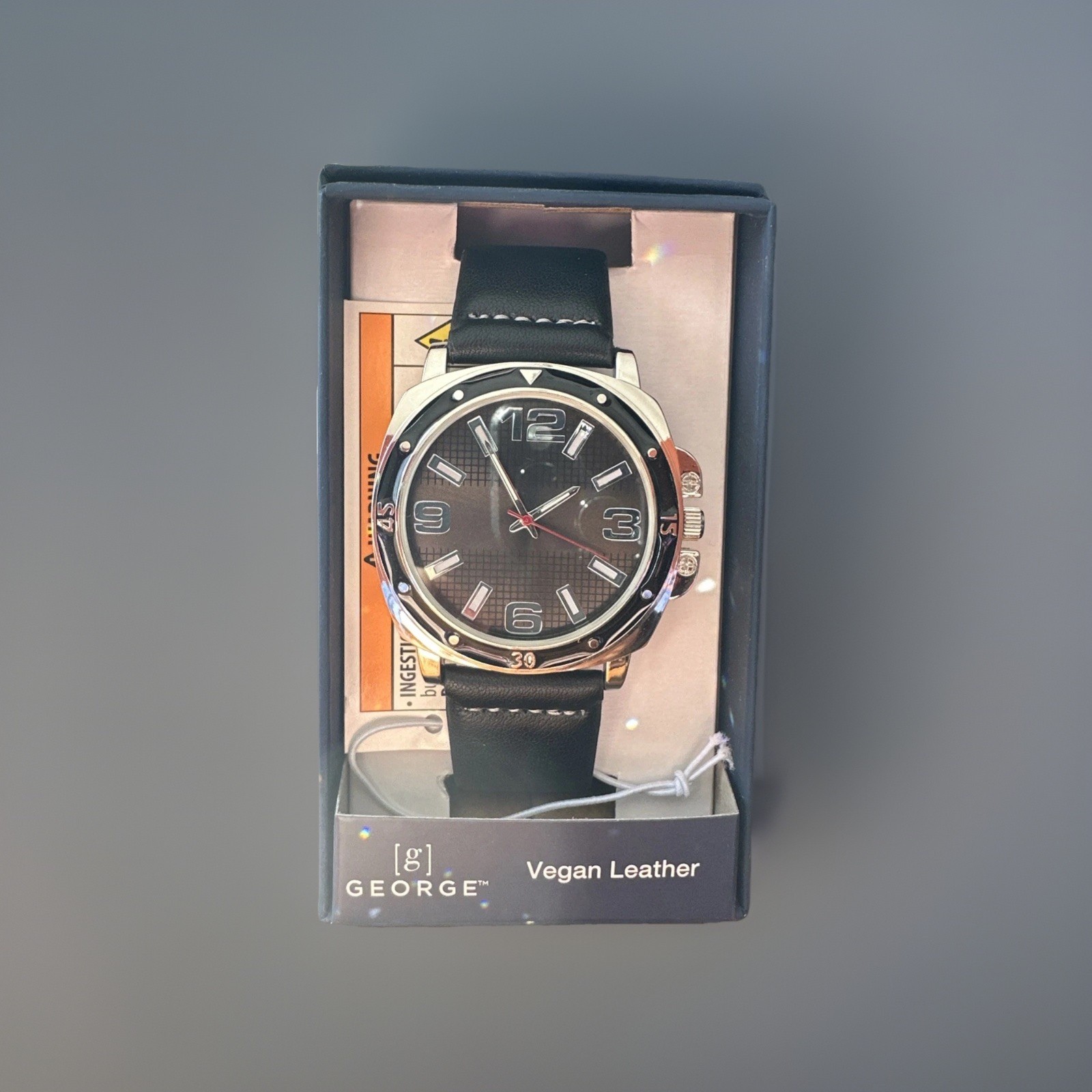 George Watch Men Silver Tone Black Easy To Read Dial Vegan Leather Canvas Band