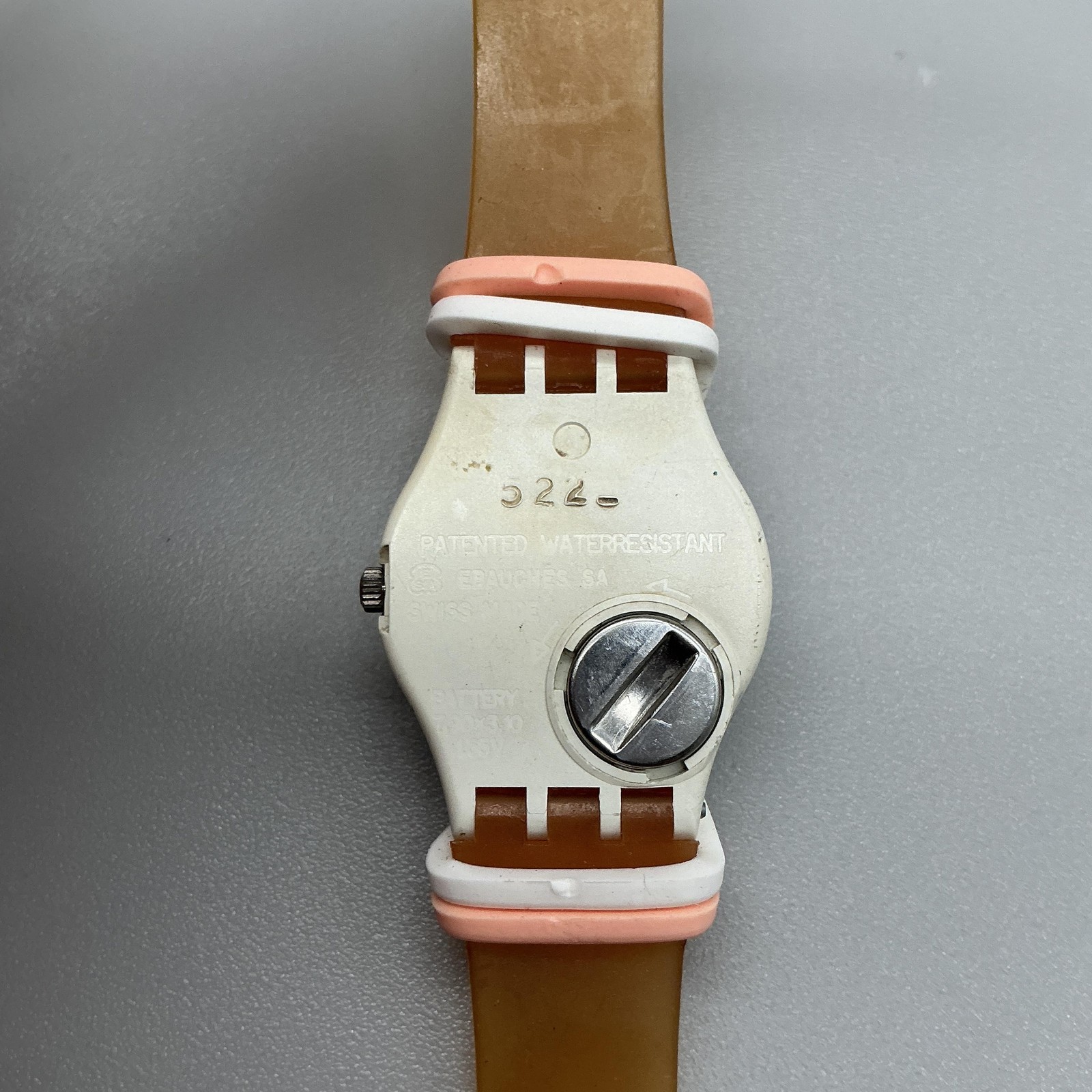 Vtg Swatch Raspberry Womens Watch 25mm White Blue Dial Brown Strap New Battery