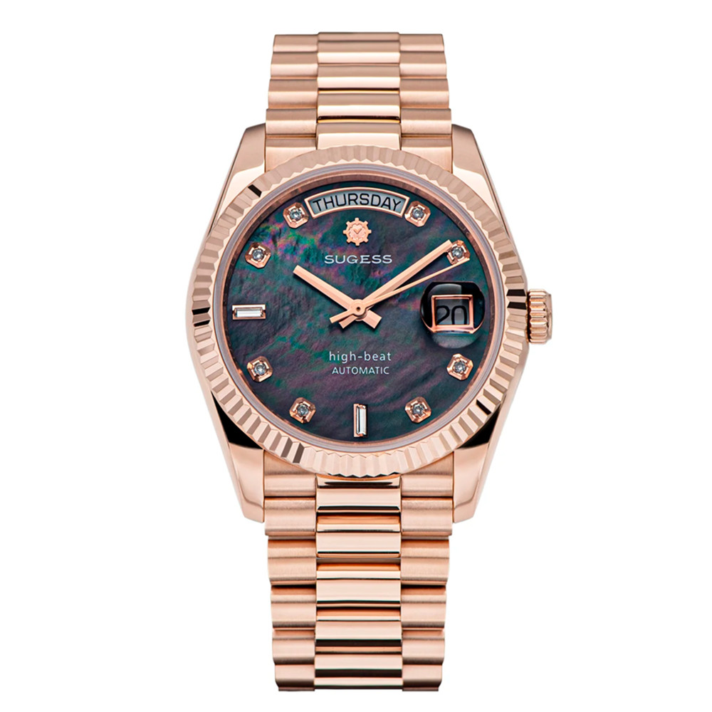 Sugess S449 Automatic Steel Rose Gold Blue Mother of Pearl Date Women’s Watch