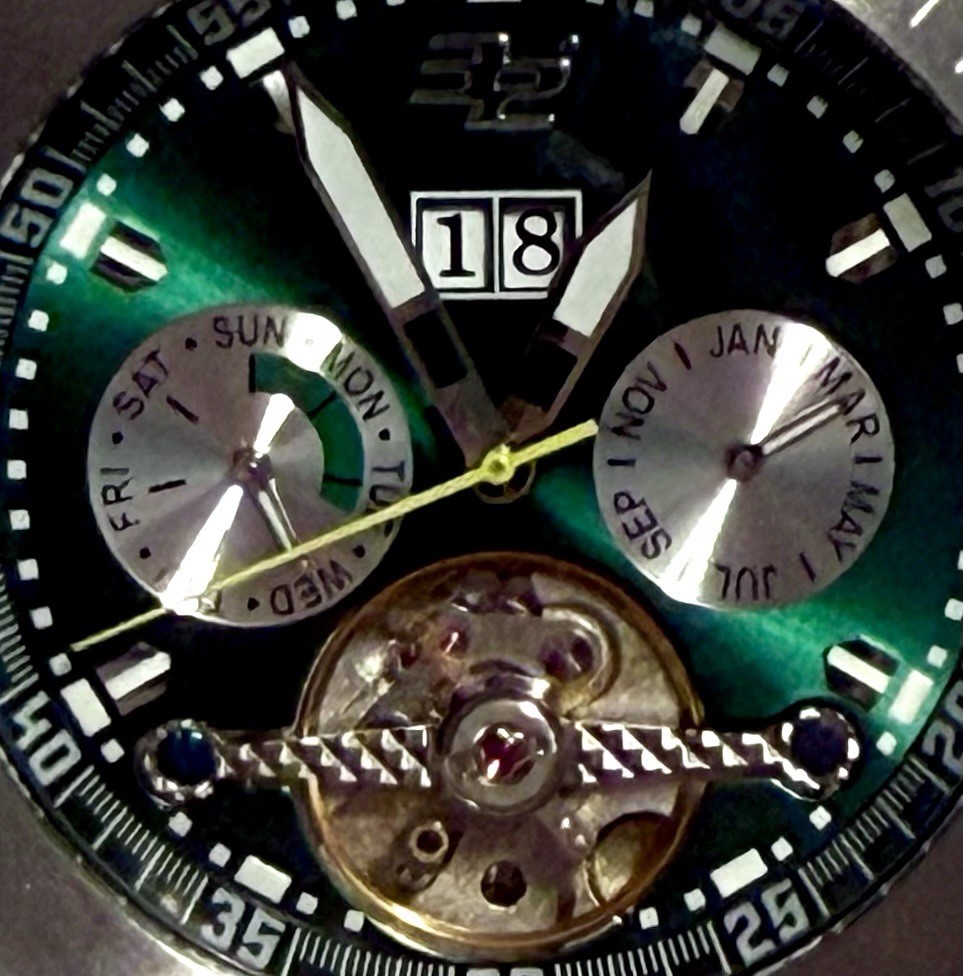 44mm Auto MASTER CALENDAR | Green Dial & Strap | Open Heart | 32 DEGREES Watch