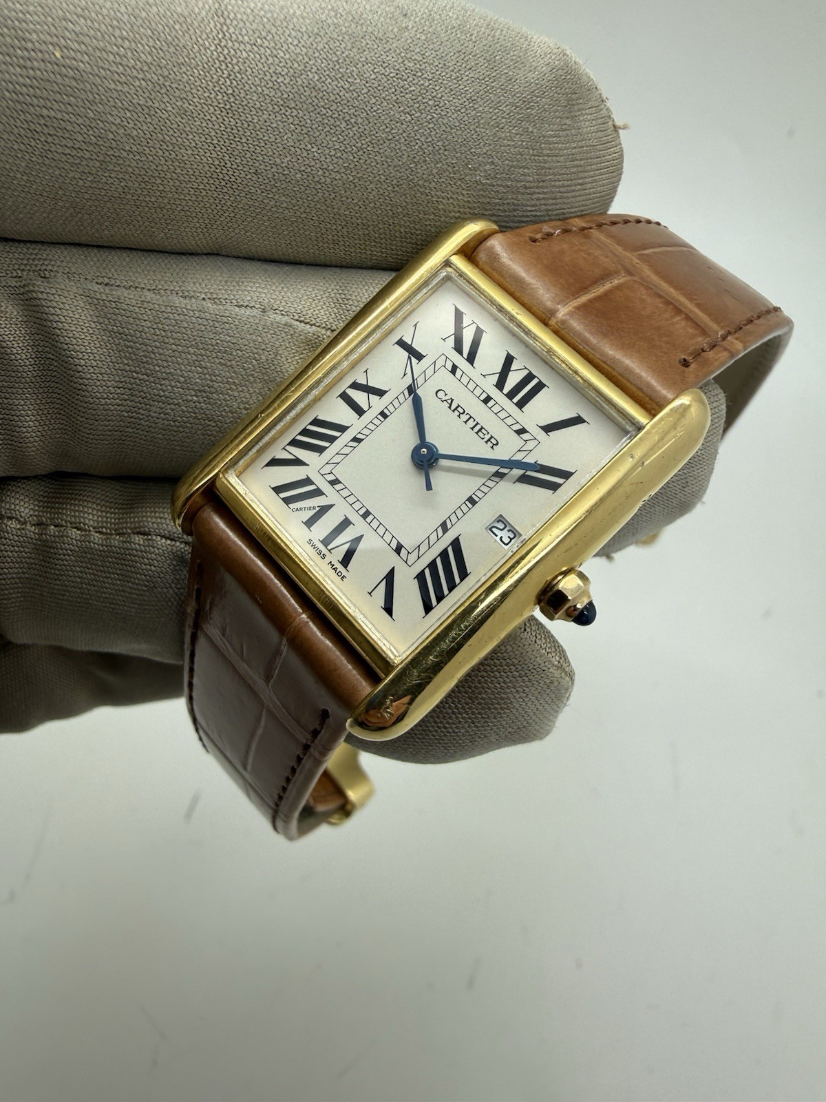 Cartier Tank Must Gold Plated Large Quartz Leather Strap 25.5×33 Watch W1013754