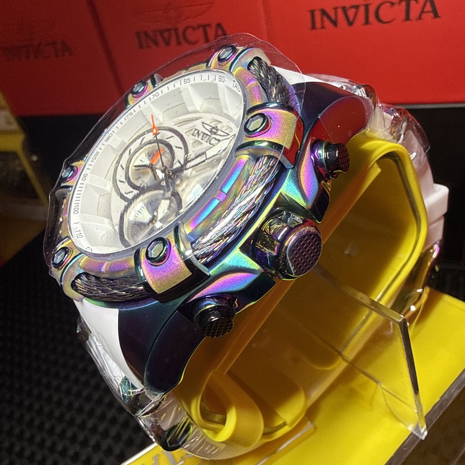 Invicta Men’s Bolt Quartz Chrono 52MM White Dial Iridescent Steel Watch 25530