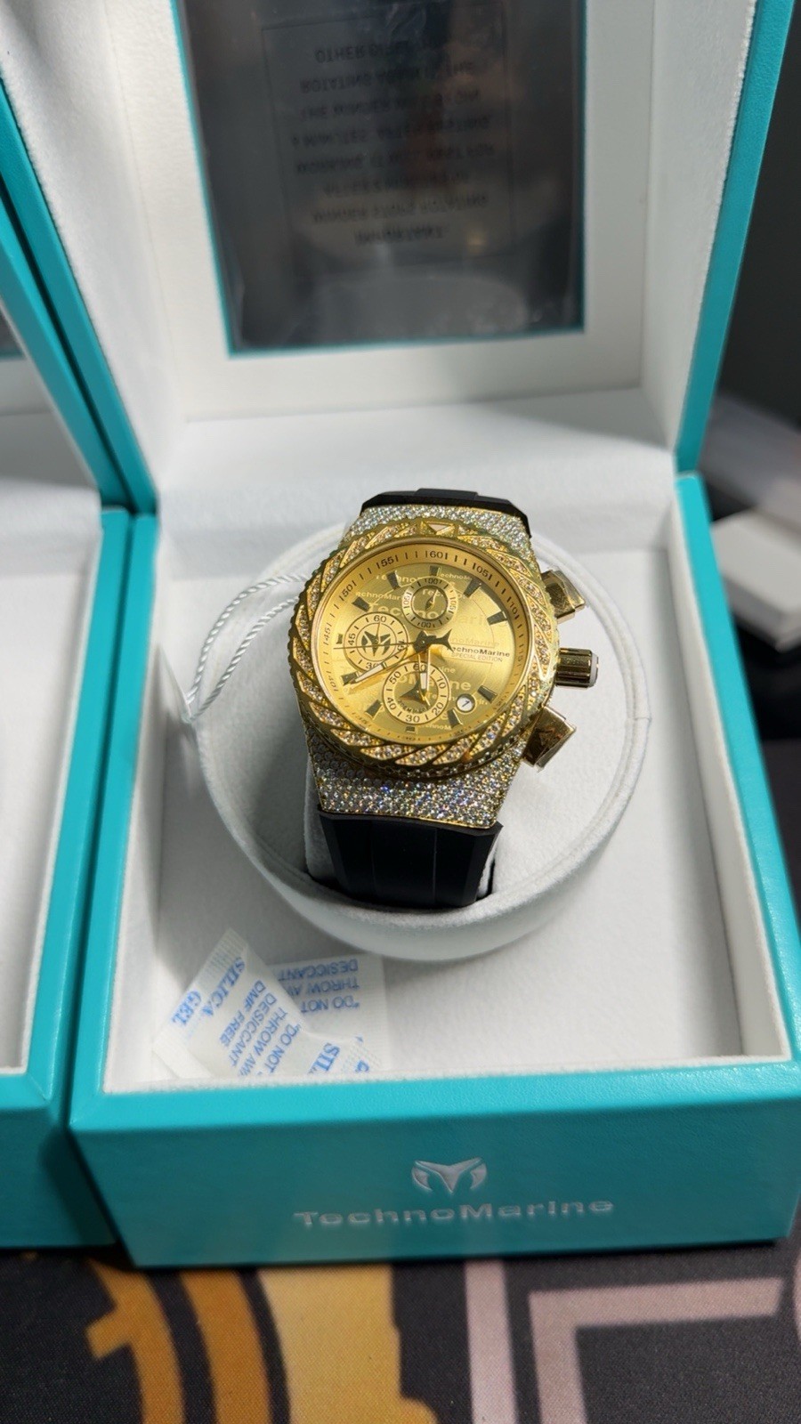 TechnoMarine Full Moissanite Custom TM-125012 Glitz Gold Dial/Strap 44.5mm