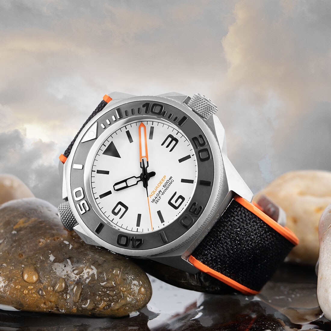UNDONE AQUALUME Automatico Titanio Silicone Tessuto Bianco Arancio Orologio Uomo