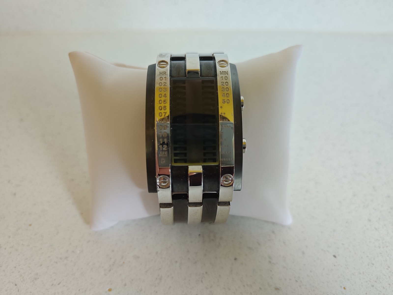Unusual Rare Storm Circuit MK2 Mens Watch Silver Black Stainless Steel Red LED