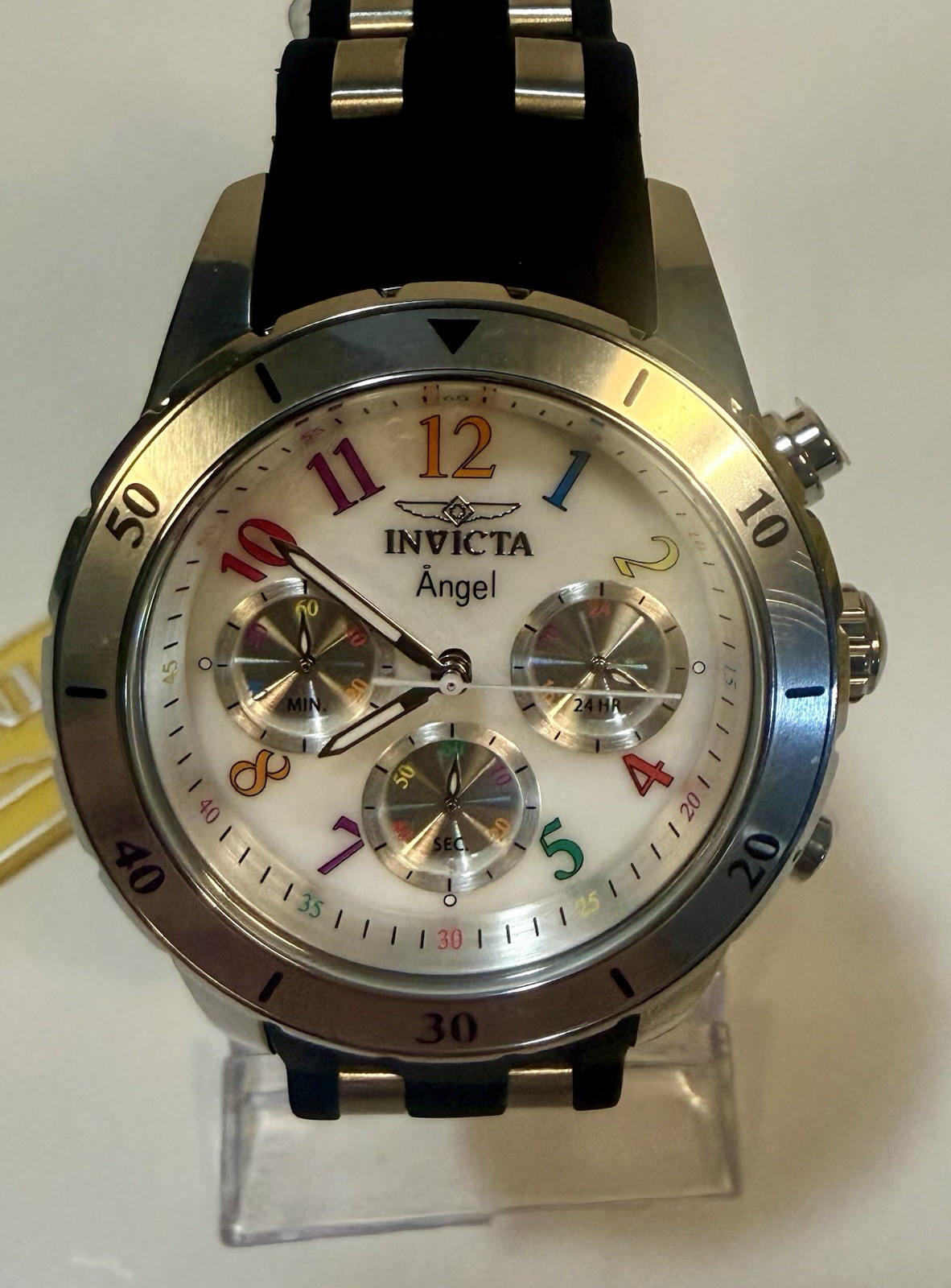 Invicta Angel 49802 Chronograph Black Silicone Steel 40mm Unisex Watch Rainbow