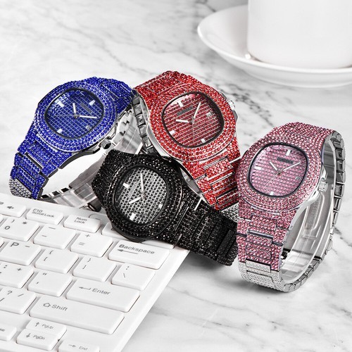 HIP HOP SIMULATED DIAMOND FULL ICED Luxury Date Quartz Watch For Mens Womens
